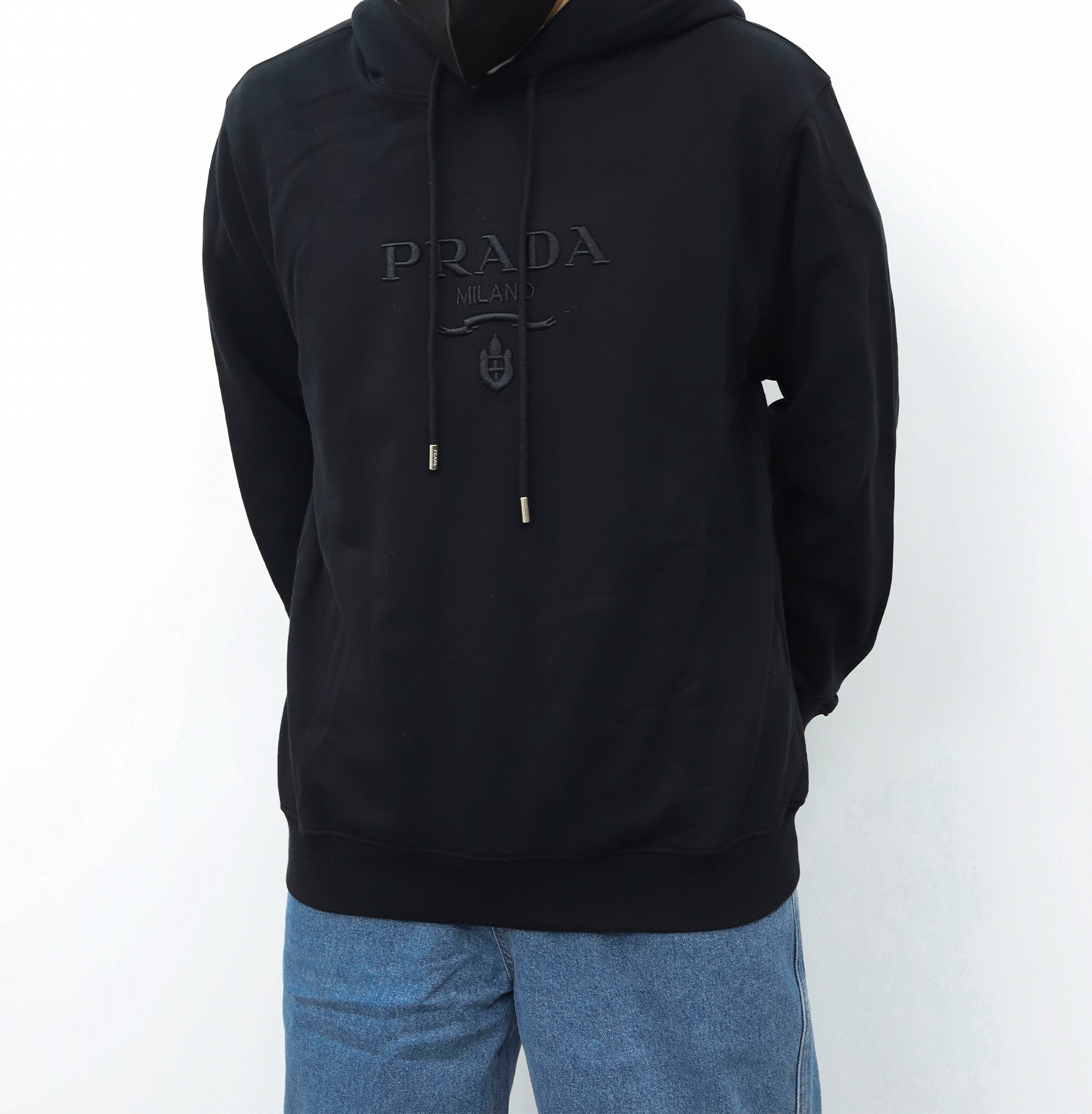 PRADA连帽抽绳卫衣 黑色