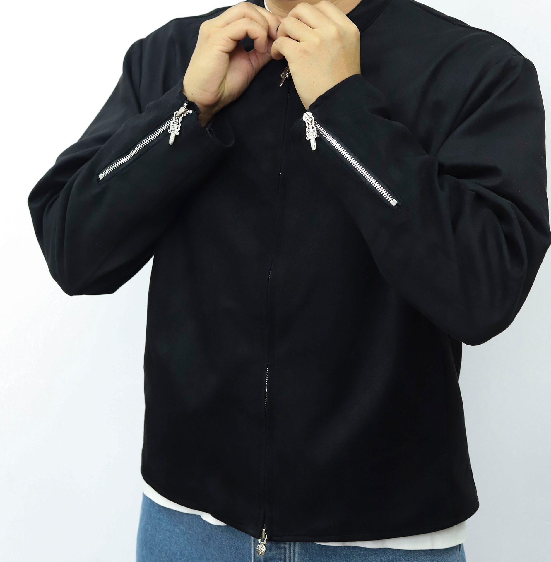 克罗心顺滑棉质拉链夹克 黑色