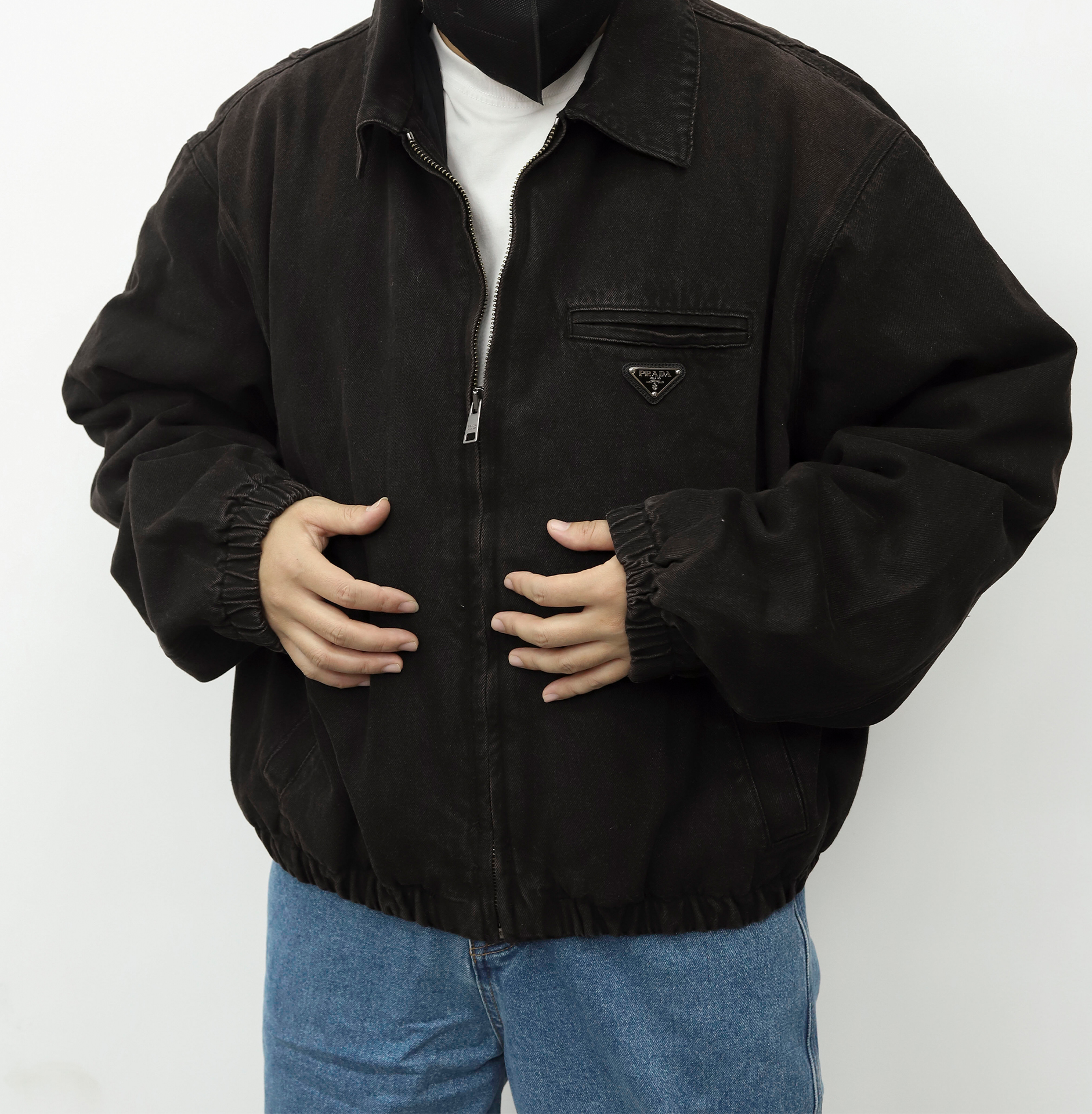 PRADA做旧飞行员拉链棉服 棕色