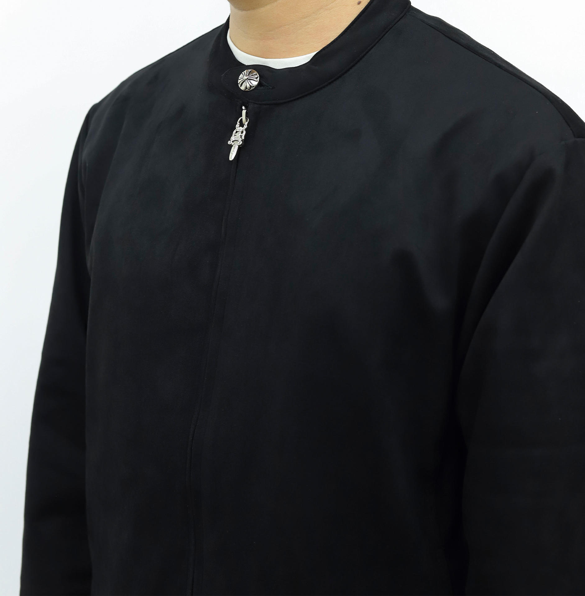 克罗心顺滑棉质拉链夹克 黑色