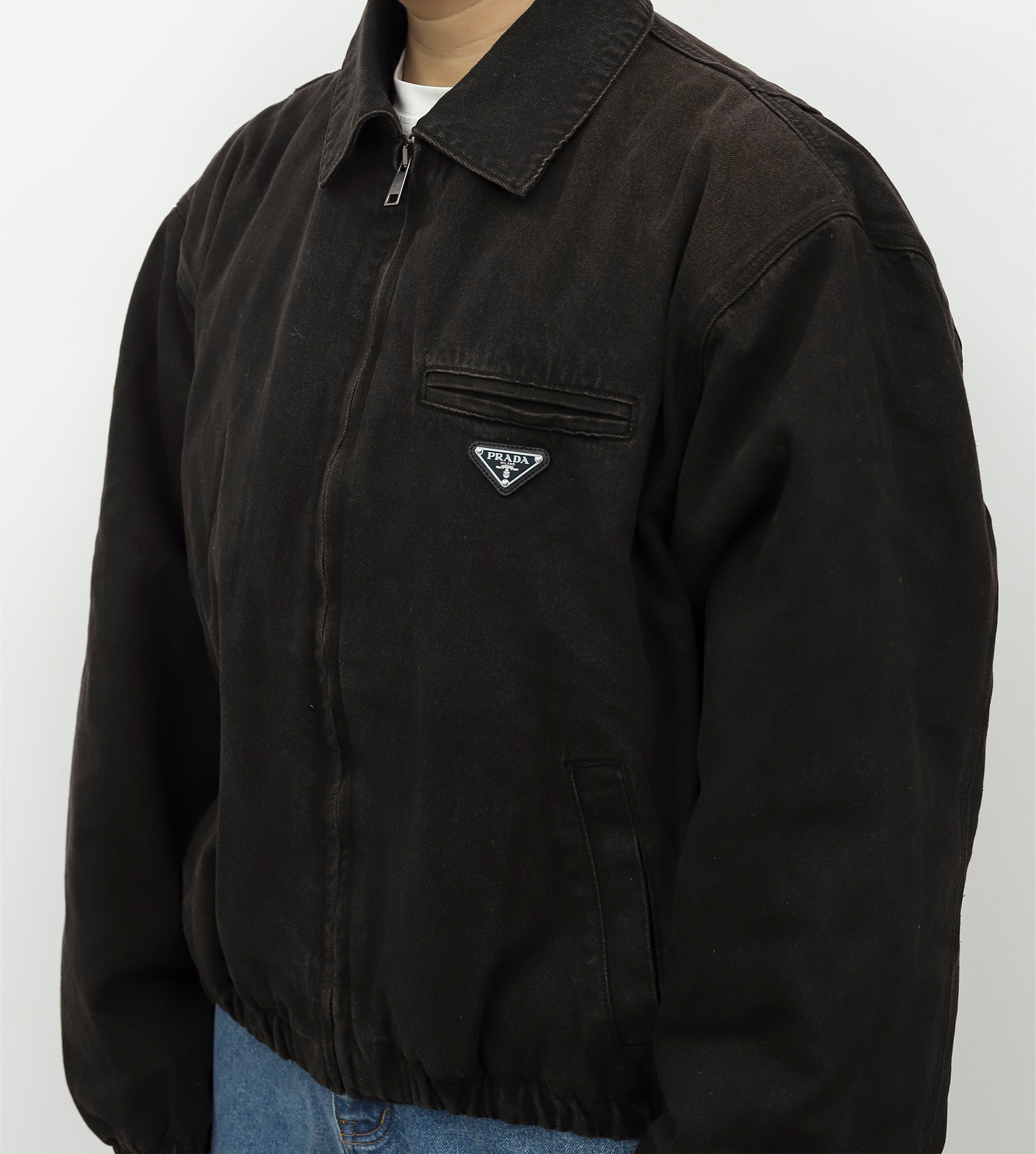 PRADA做旧飞行员拉链棉服 棕色