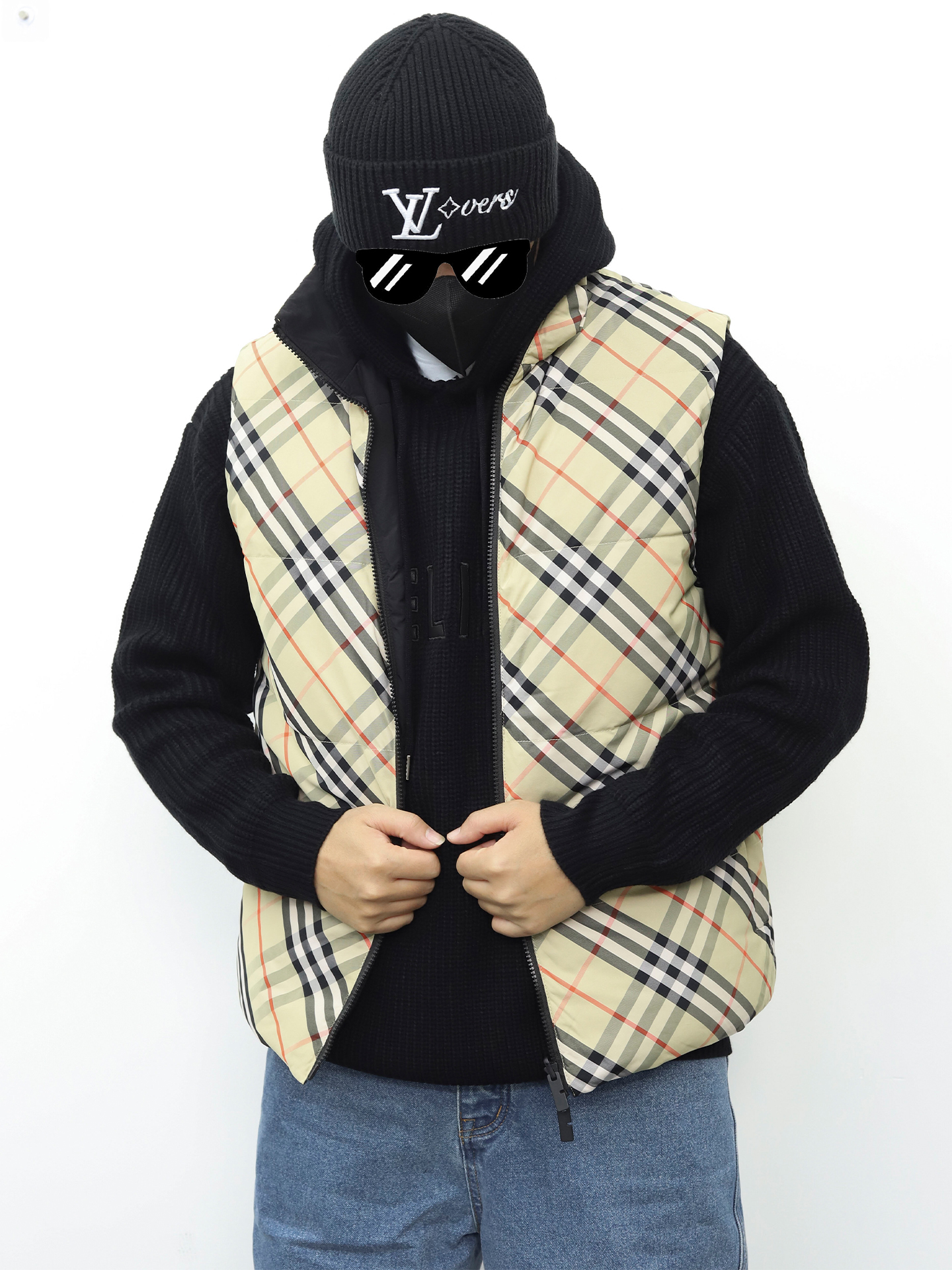 BBR两面穿羽绒马甲 格子