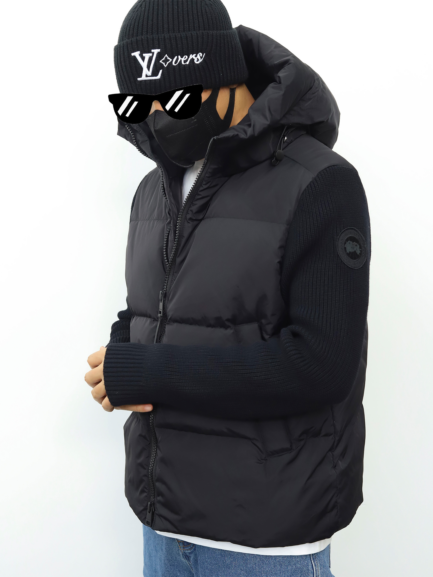 CG大鹅针织袖羽绒服 黑色