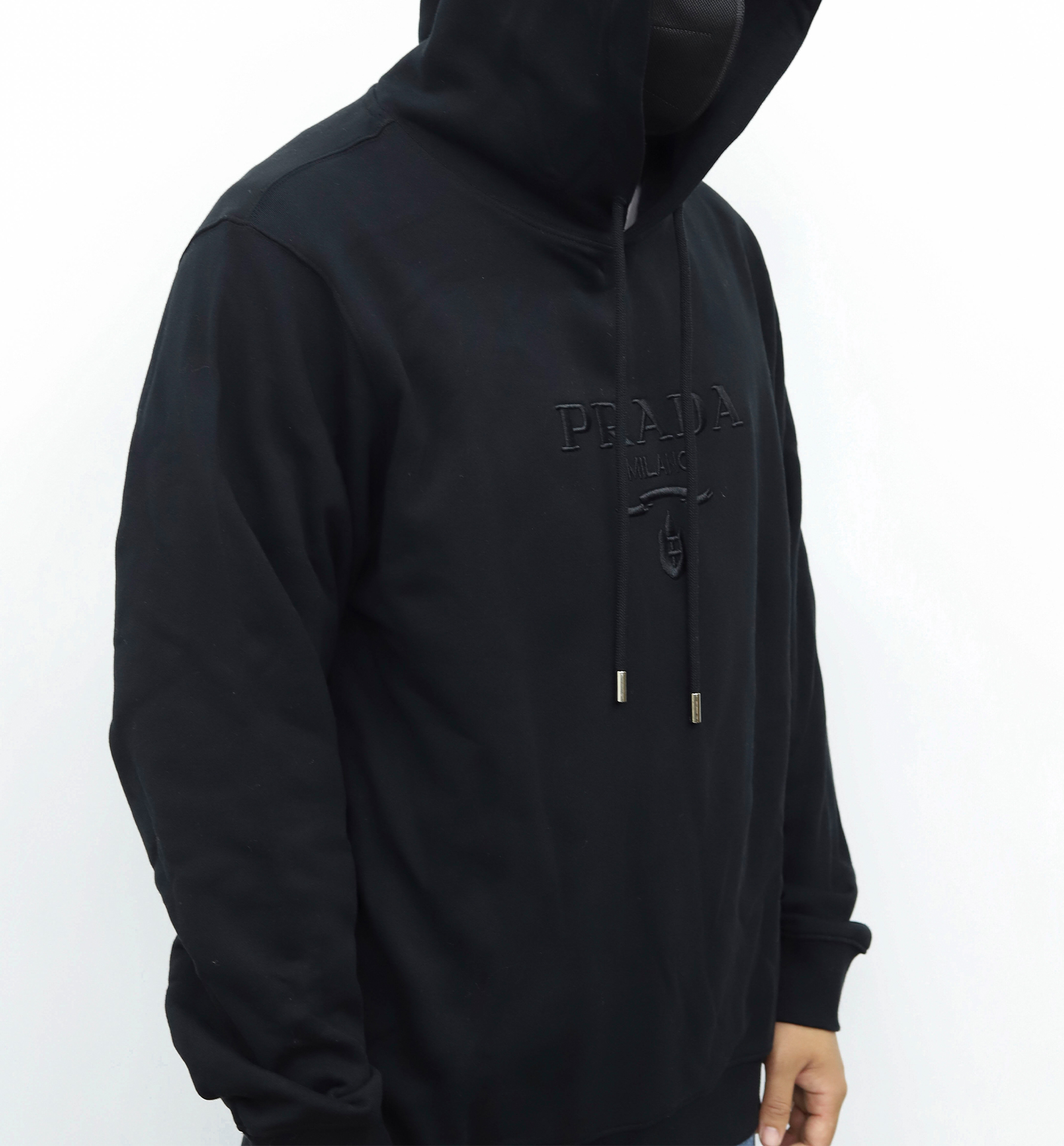 PRADA连帽抽绳卫衣 黑色