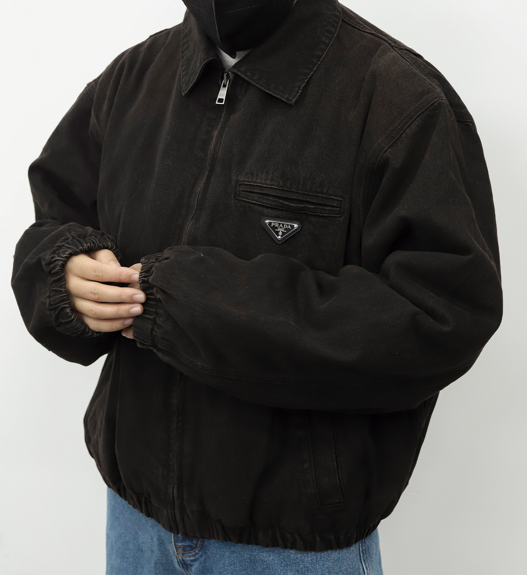 PRADA做旧飞行员拉链棉服 棕色