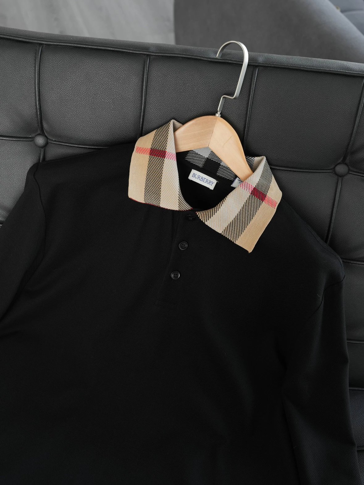 Item ID 8174 BBR-SS24- Solid color ribbed knitted long sleeved polo shirt