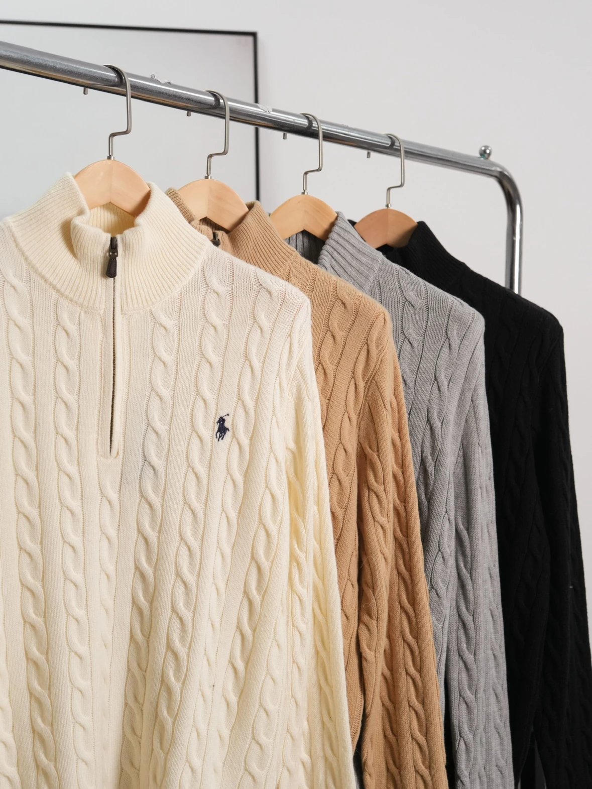 Item ID 8266 Ralph Half Chain Twisted Flower Sweater - Solid Color Half Zipper Stan