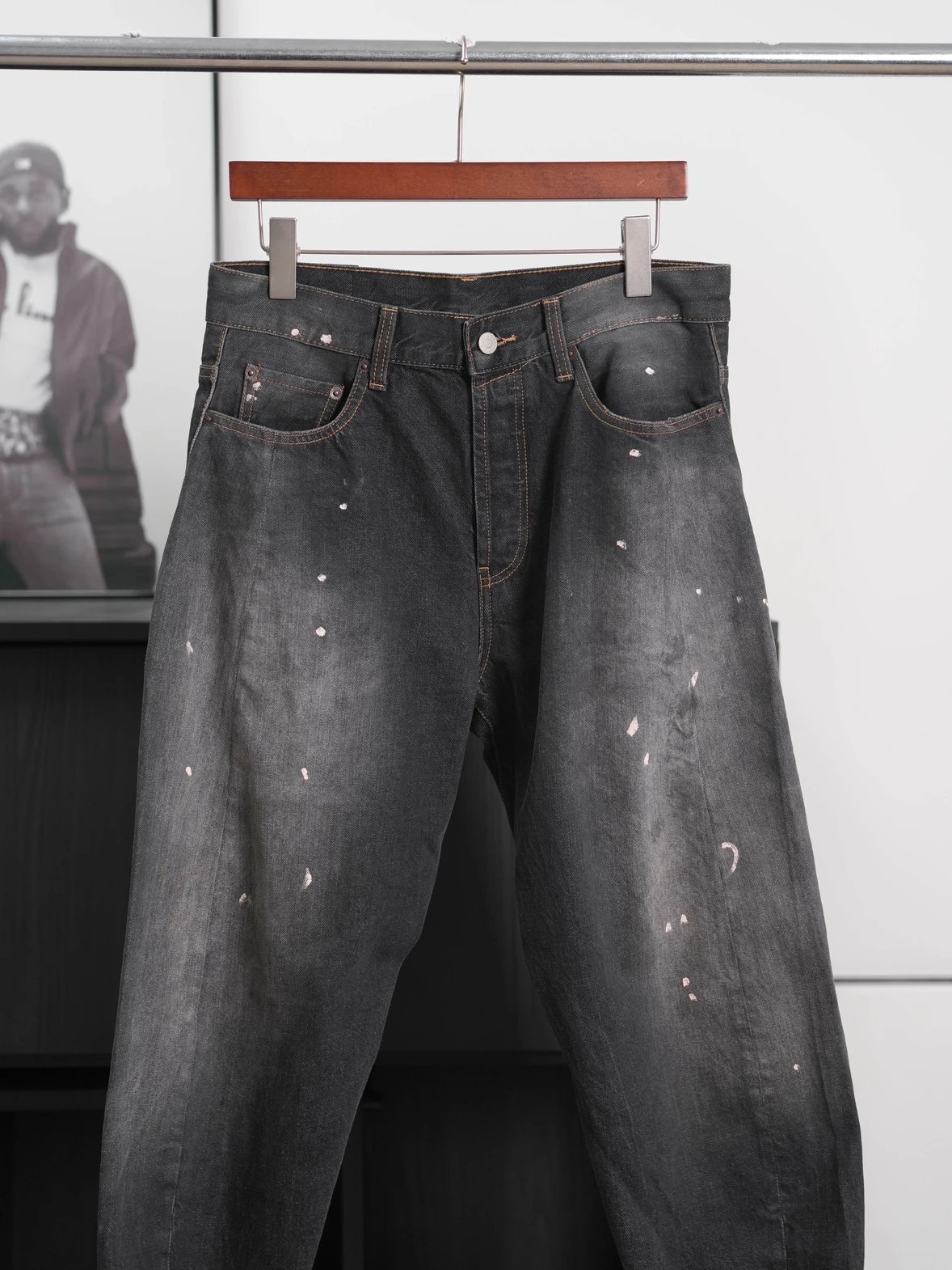 Item ID 8336 Acne Studios SS25-2006F Ink Splashed Loose Low Waist Wide Leg Ultra Lo