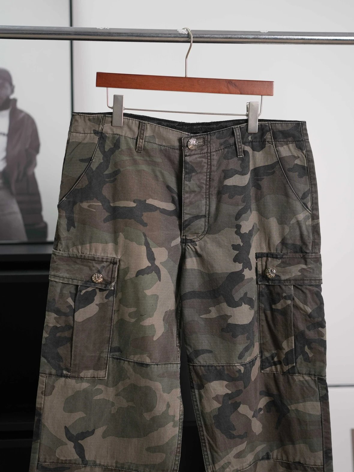 Item ID 8346 CH Camouflage zipper straight mid-rise casual pants “ Kangli direct sp