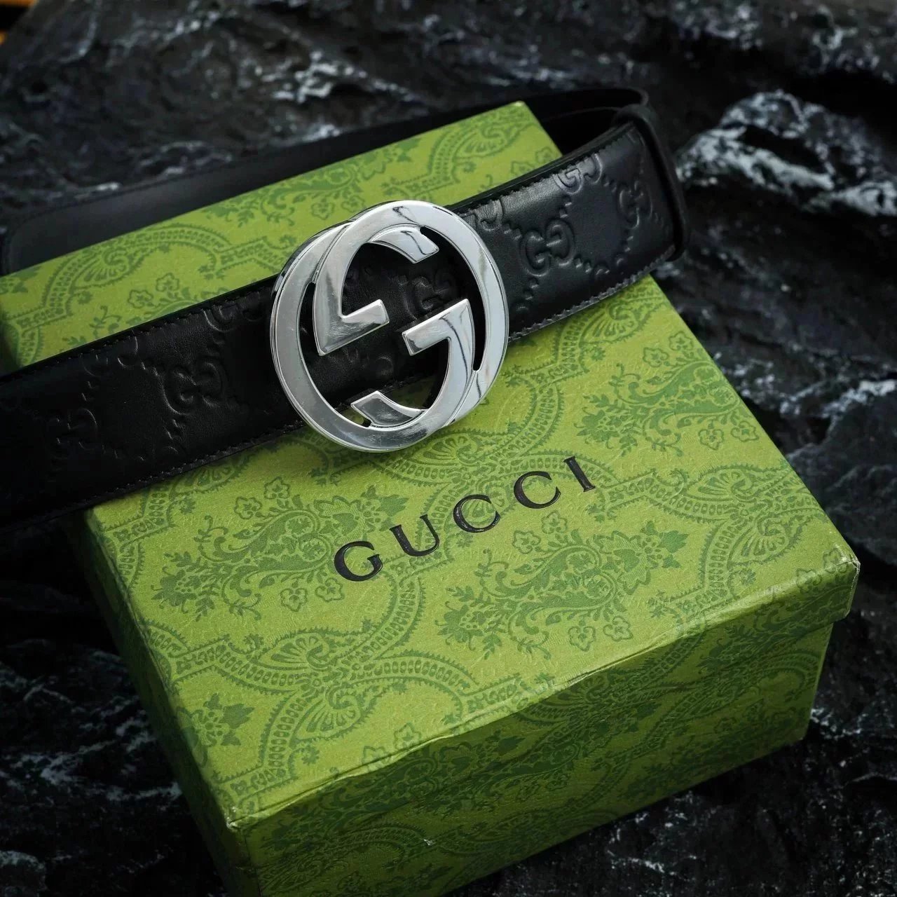 Item ID 8396 GUC belt - pair G logo logo belt - Classic old flower embossed black b