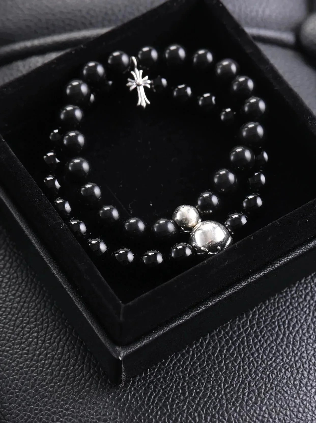 Item ID 8385 Two new colors added -Chrome-Hearts-CH- Crow heart - gemstone bracelet