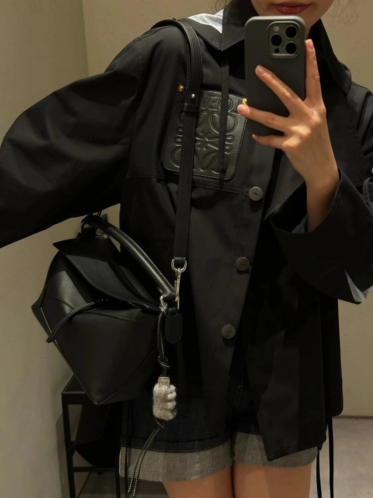 Item ID 8494 L0EWE Roewe Classic Buzz Anagram Leather Embossed Crossbody Bag Detach