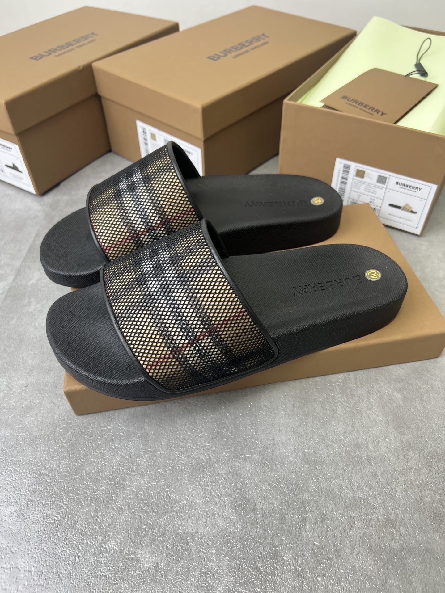 bbr 网眼格纹拖鞋 内衣羊皮