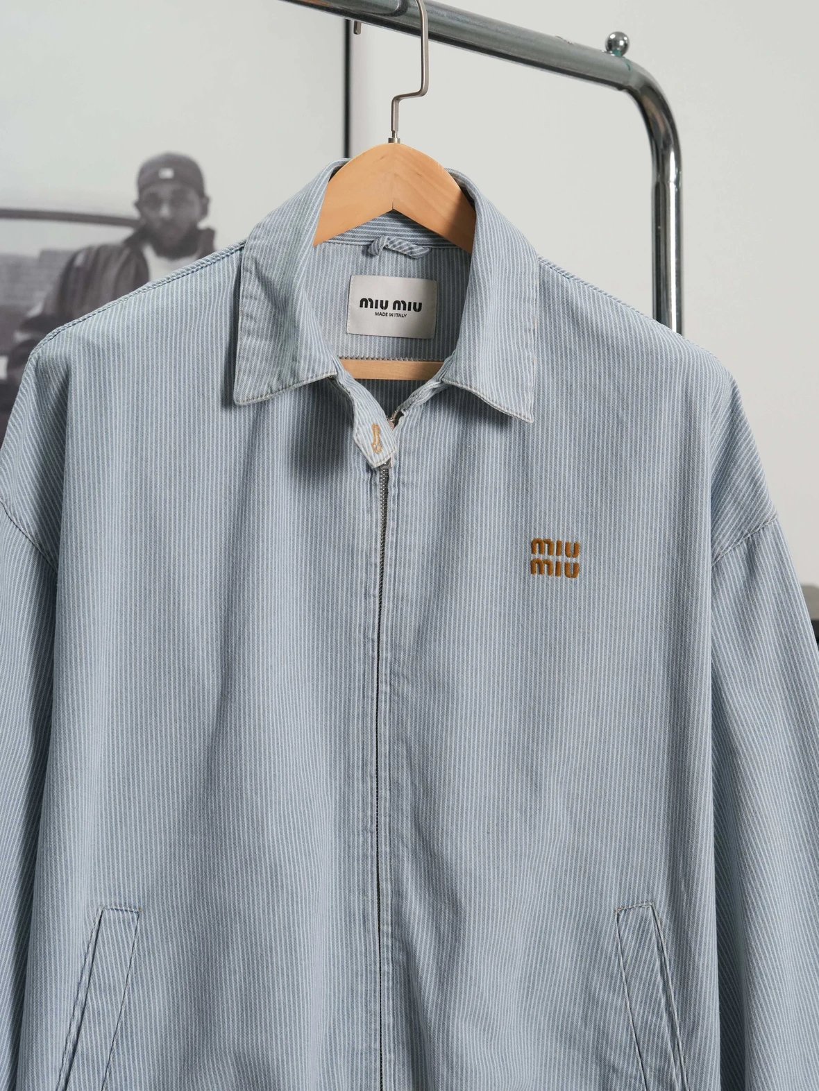 Item ID 8037 M1UM1U Miu Miu embroidered loose striped denim “ Heavy industrial wash