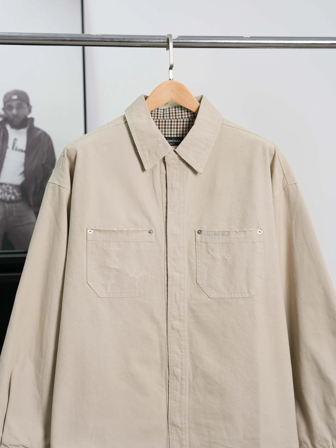 Item ID 8052 Paris washed distressed embroidered logo workwear jacket with loose fi