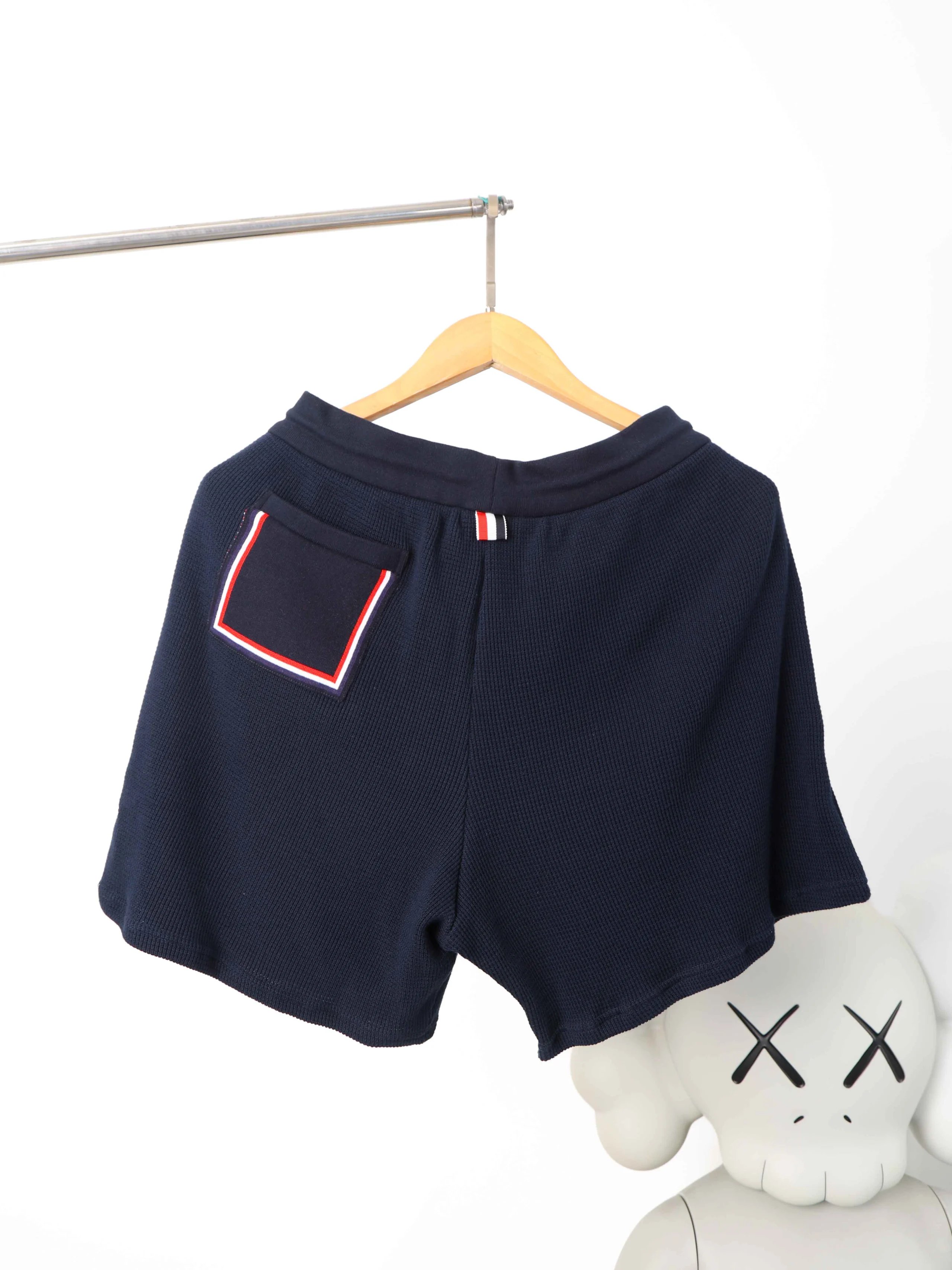 Item ID 8244 THOM-BR0WNE - _Waffle_ TB Shorts - Cotton Texture Casual Shorts - Navy