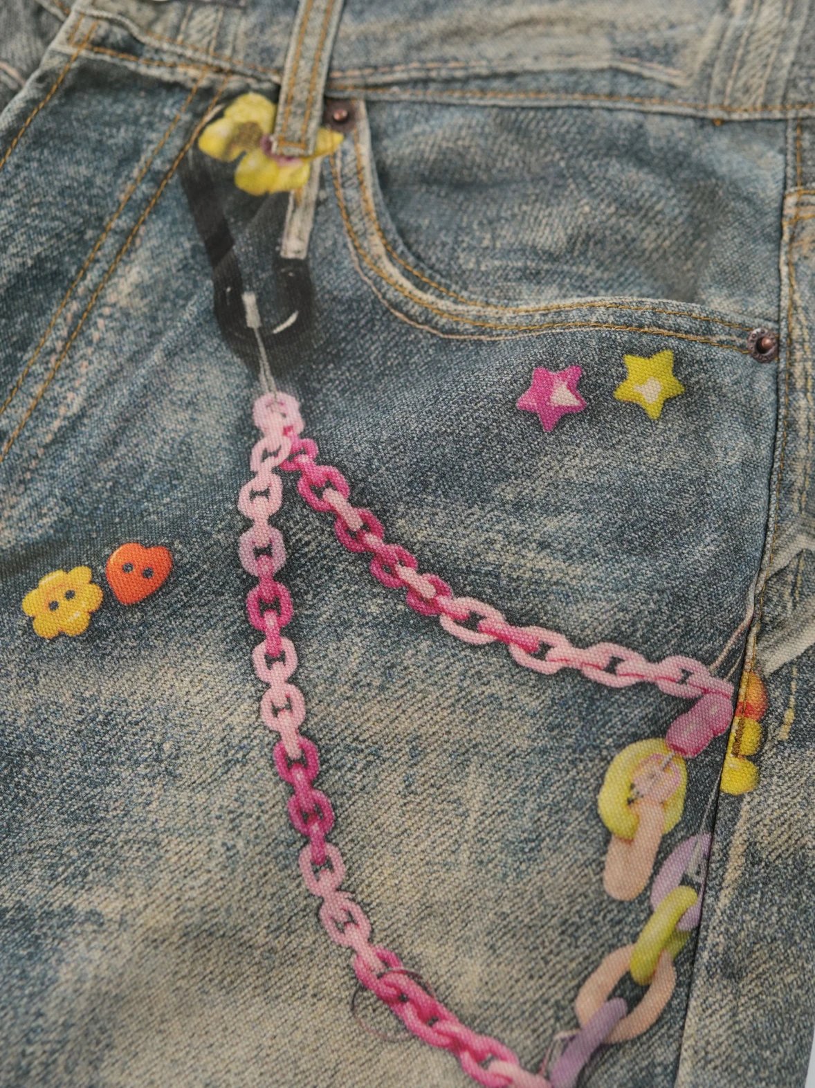 Item ID 8338 Acne-Studios-SS25 candy chain 3D printed jeans -“ full color 3D Conley