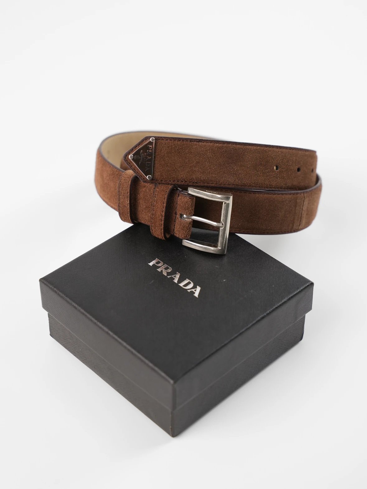Item ID 8400 PRD _High Definition Triangle_ Logo Enamel Belt - _Imported Suede_ Bro