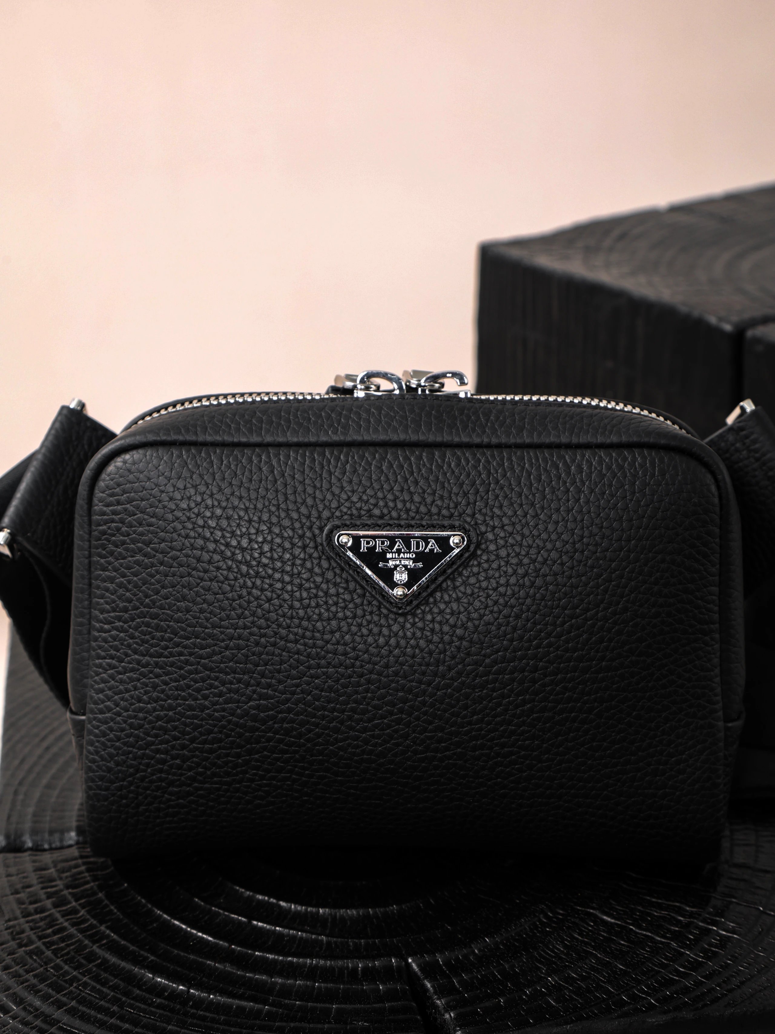 Item ID 8504 Pr@da- Prada - Fully Inlaid Leather - Vitello Dino - Metal Triangle Se