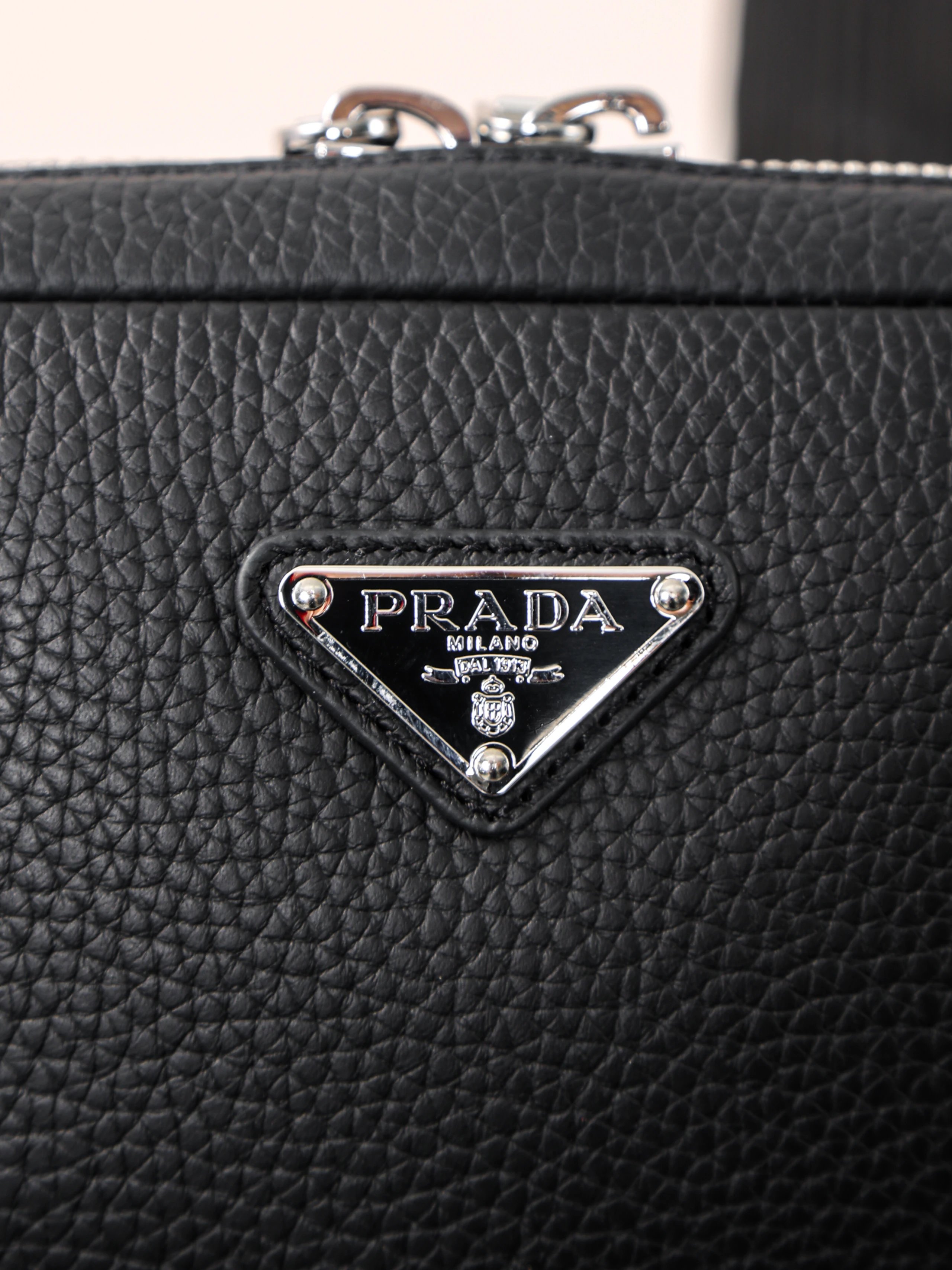 Item ID 8504 Pr@da- Prada - Fully Inlaid Leather - Vitello Dino - Metal Triangle Se