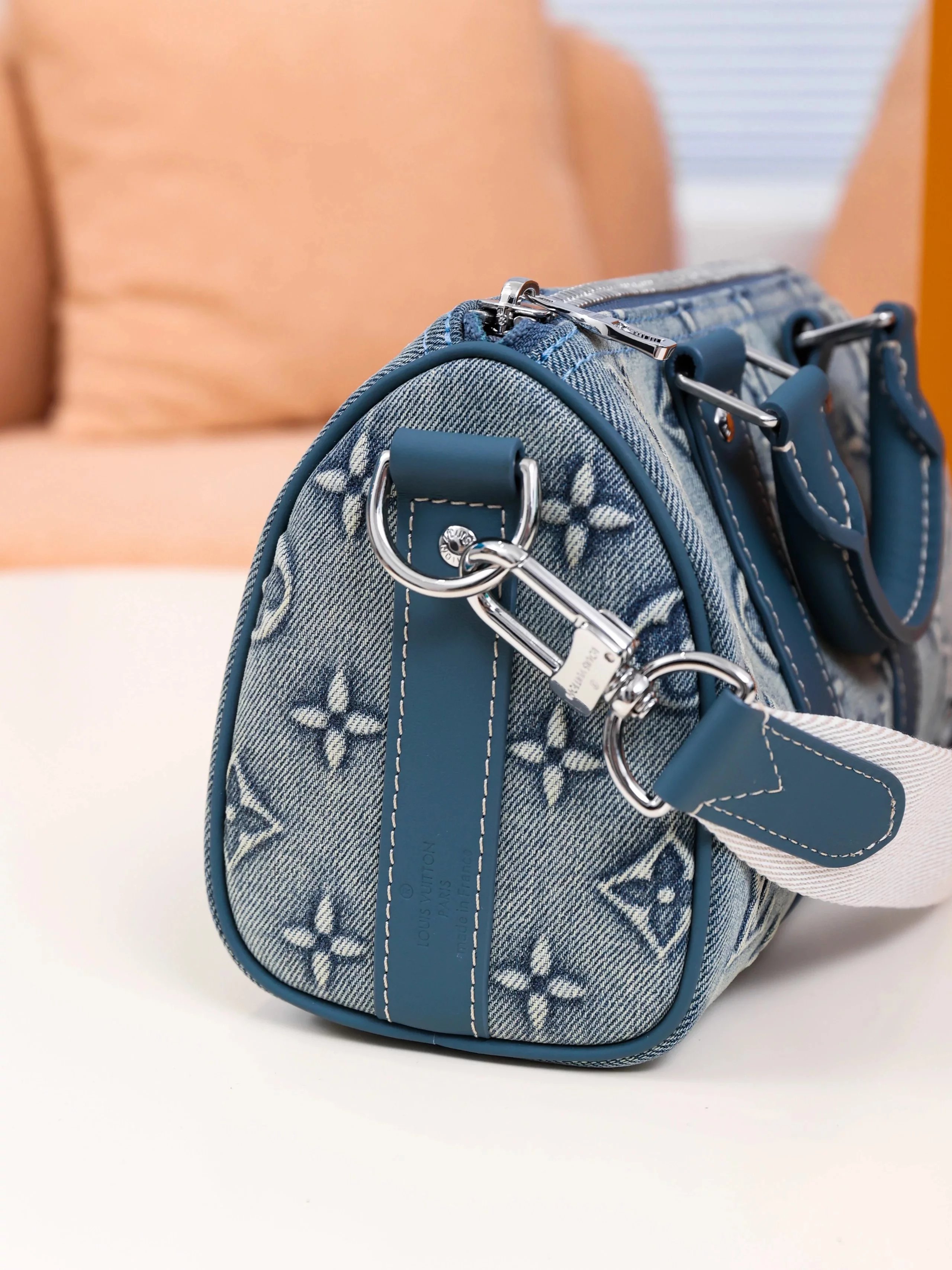 Item ID 8426 Advanced Customization - Kepall 25- Washed Blue Denim Canvas Bag - Sma