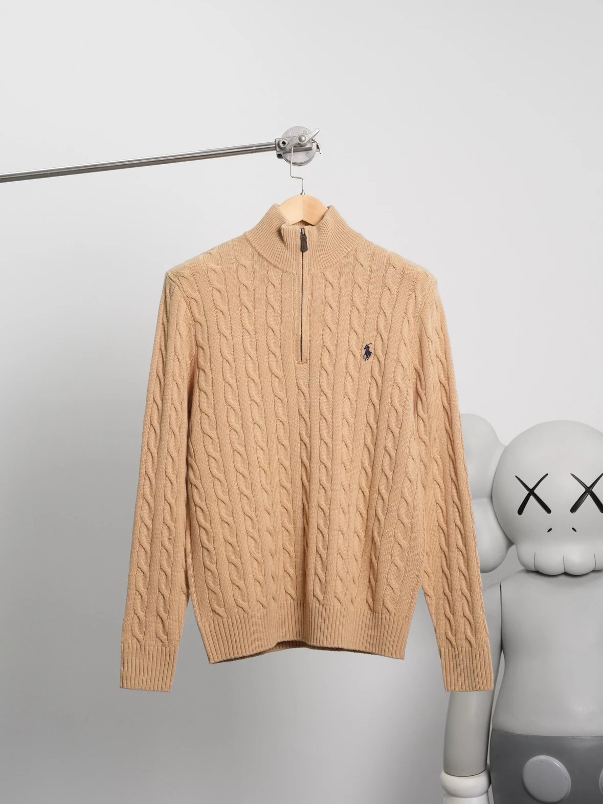 Item ID 8266 Ralph Half Chain Twisted Flower Sweater - Solid Color Half Zipper Stan