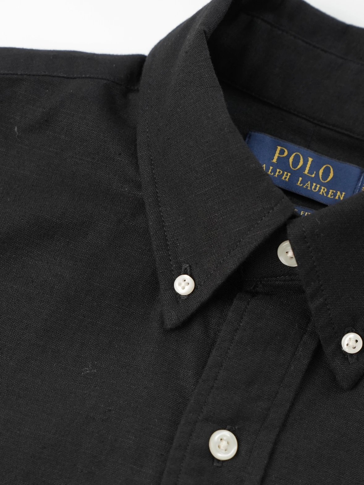 Item ID 8224 Ralph SS25 pony logo embroidered long sleeved cotton linen shirt - bla