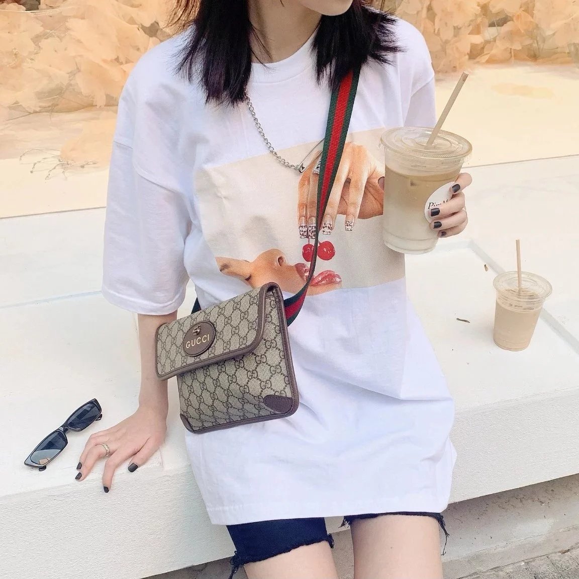 Item ID 8478 Guc GC Double G Old Flower Embossed Bag Leather Flip Cover Bag Jacquar