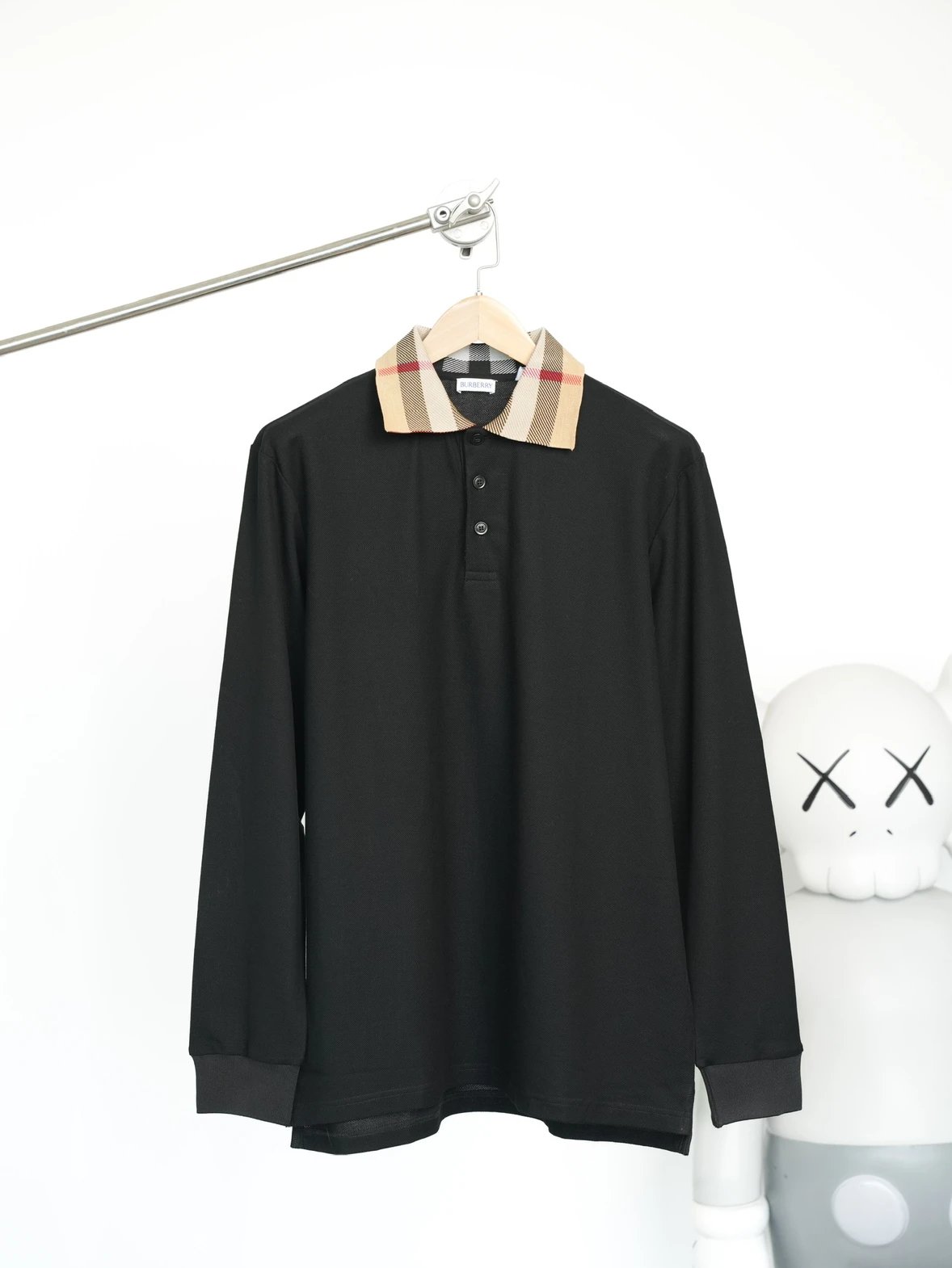 Item ID 8174 BBR-SS24- Solid color ribbed knitted long sleeved polo shirt