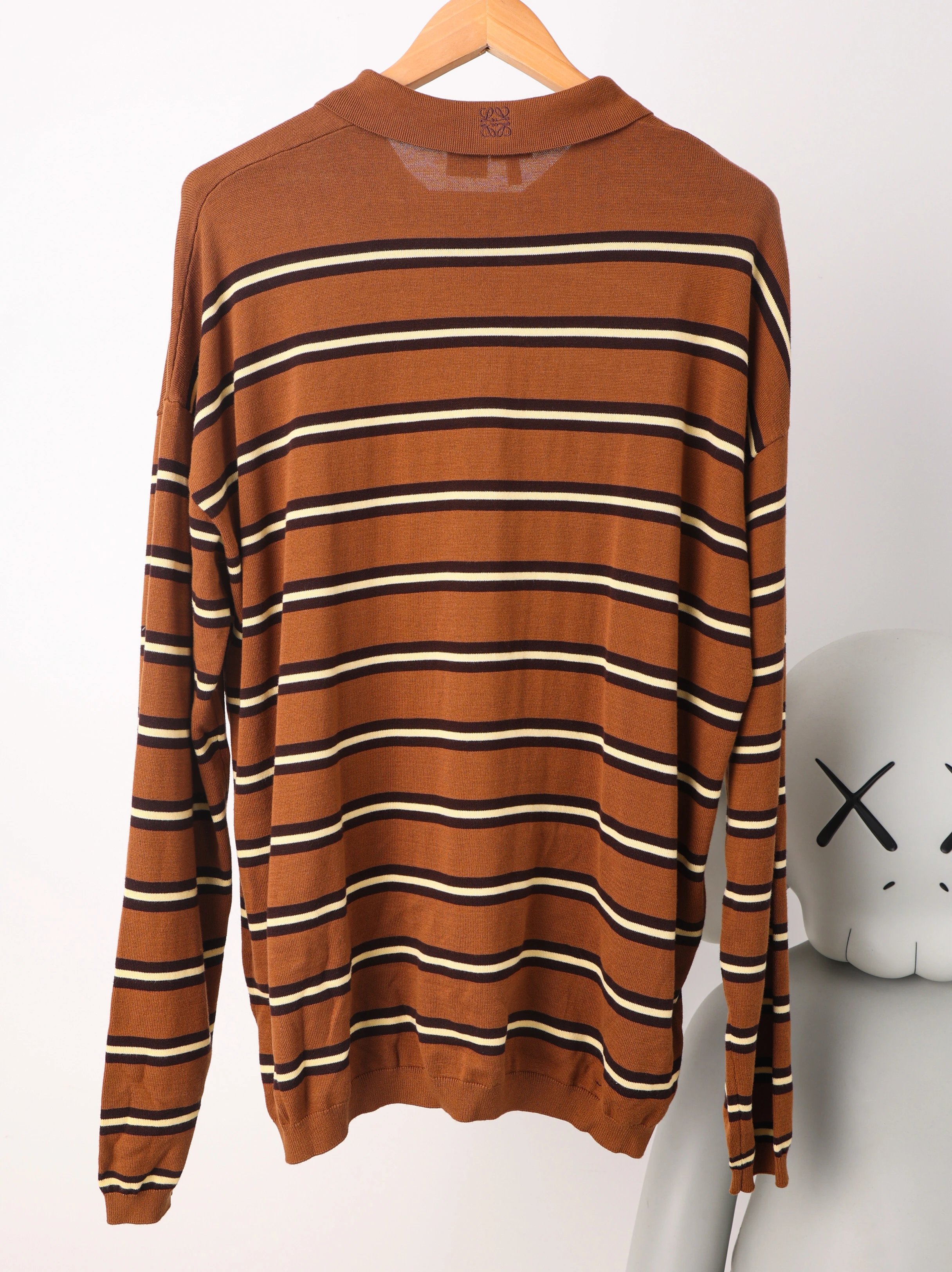 Item ID 8182 L0EWE-Luoyiwei-2024-ss-striped knitted pure cotton polo shirt - brown