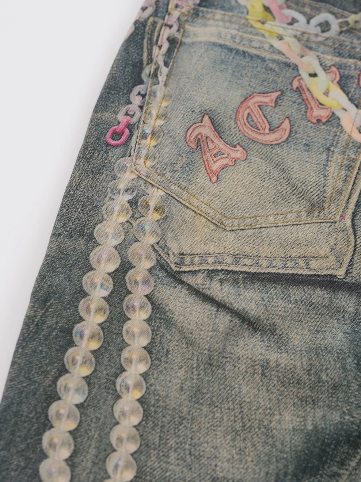 Item ID 8338 Acne-Studios-SS25 candy chain 3D printed jeans -“ full color 3D Conley