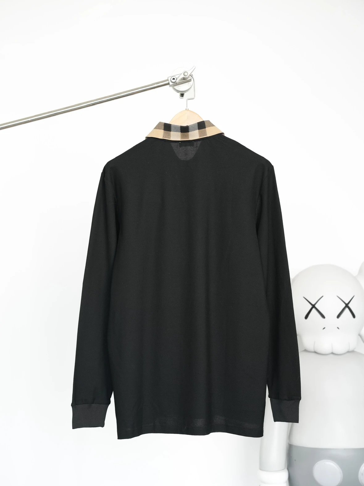 Item ID 8174 BBR-SS24- Solid color ribbed knitted long sleeved polo shirt