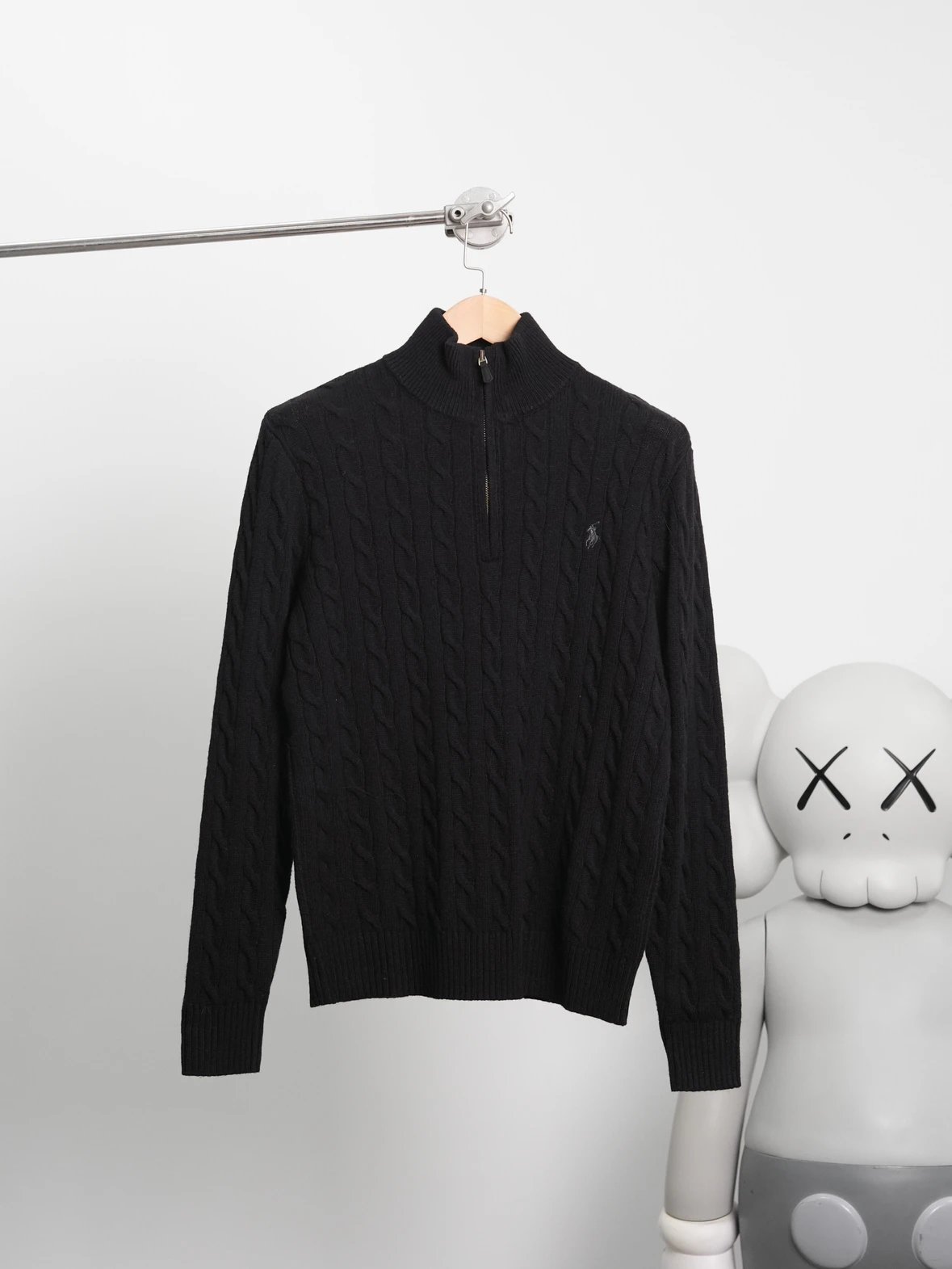 Item ID 8266 Ralph Half Chain Twisted Flower Sweater - Solid Color Half Zipper Stan