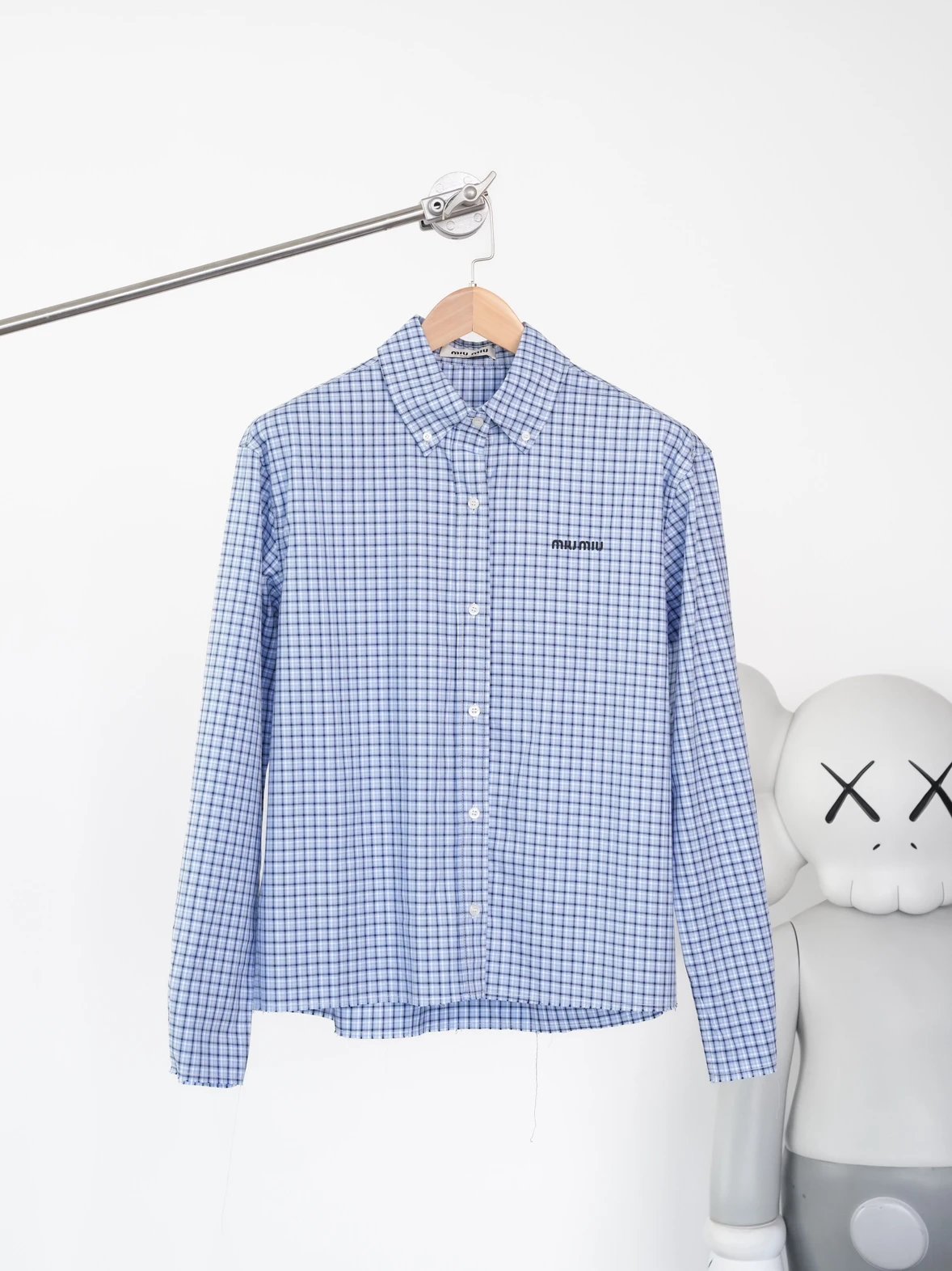 Item ID 8221 Miu Miu -SS25- Plaid Logo embroidered shirt -“40 Tencel blend ” long s