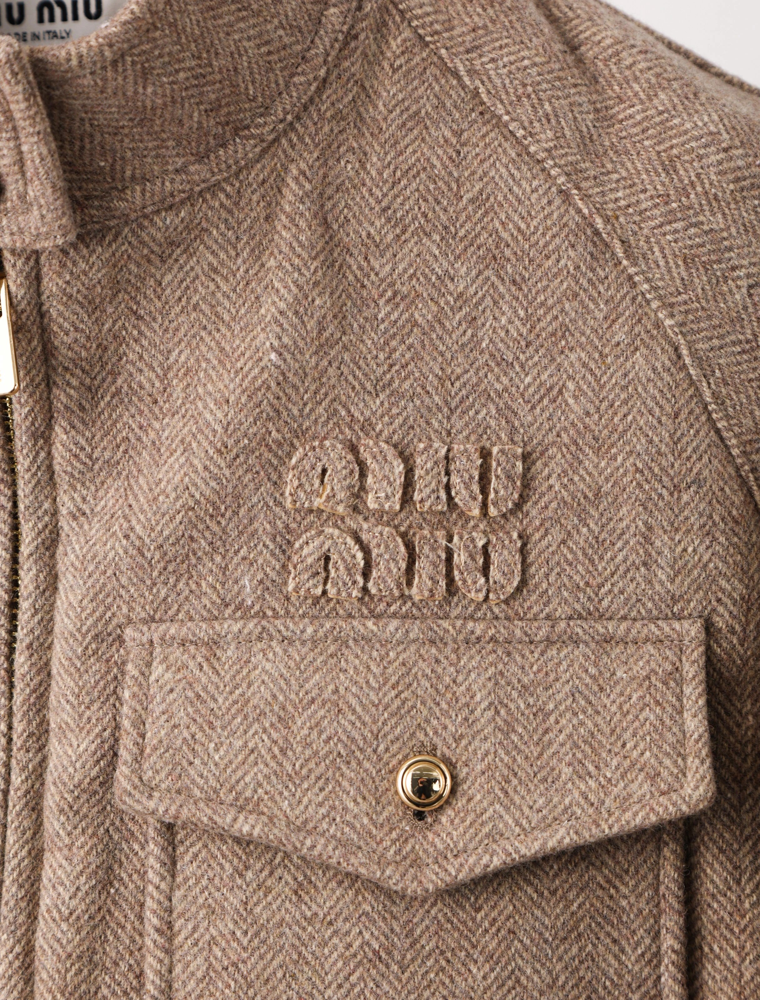  Item ID 8035 M1u-Miu-2024-ss-herringbone wool Harrington jacket - stand collar work