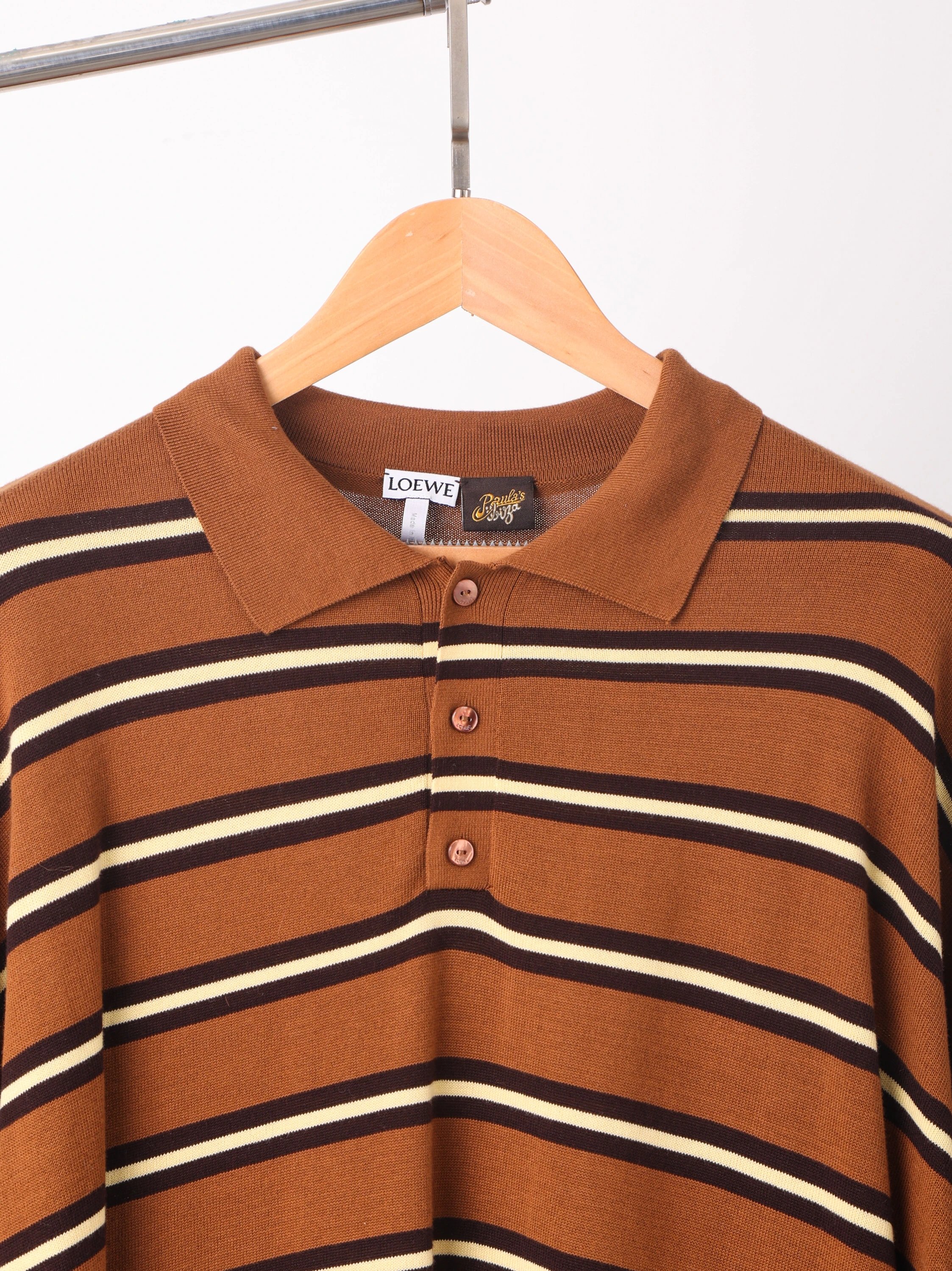 Item ID 8182 L0EWE-Luoyiwei-2024-ss-striped knitted pure cotton polo shirt - brown