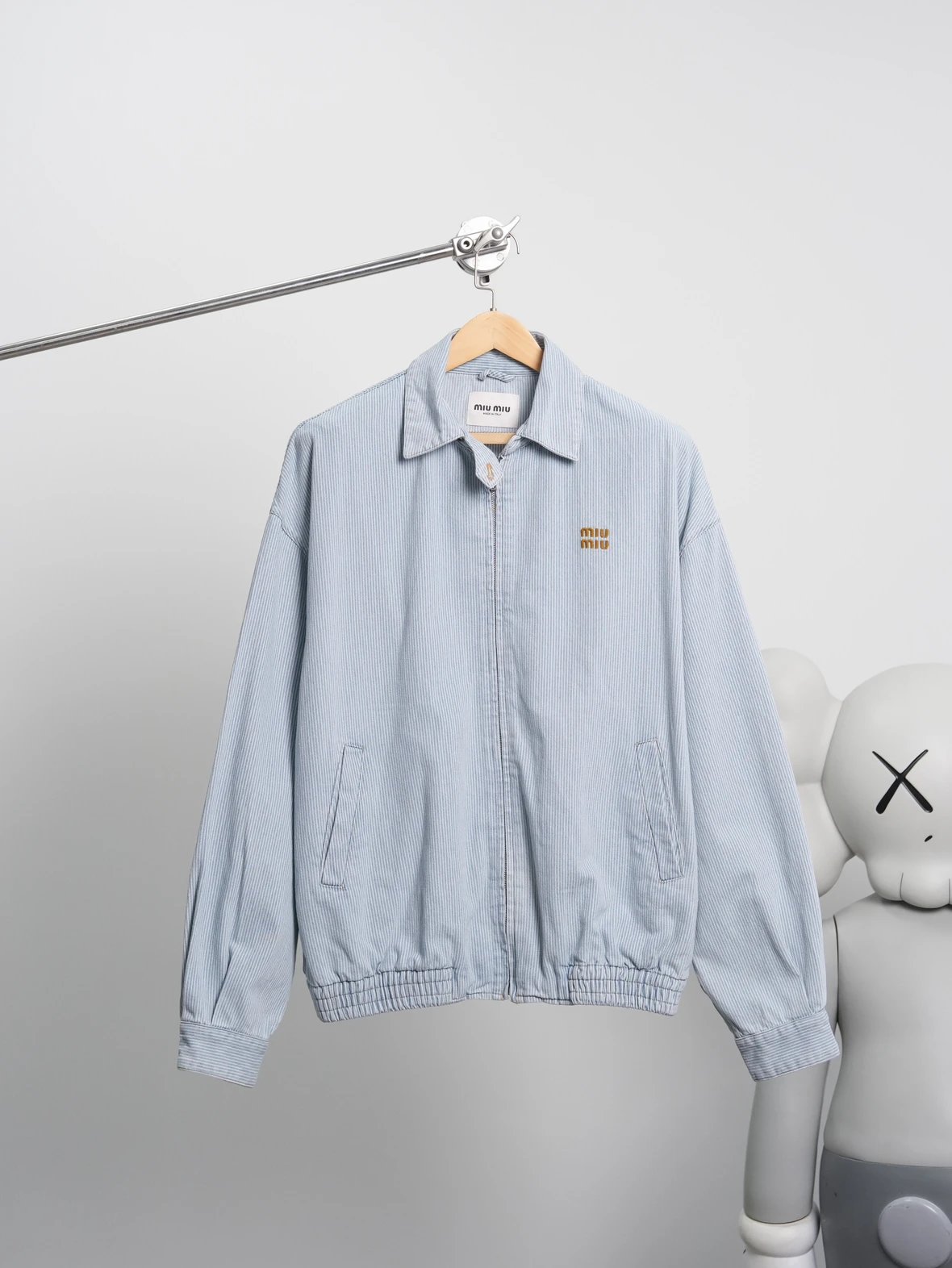 Item ID 8037 M1UM1U Miu Miu embroidered loose striped denim “ Heavy industrial wash