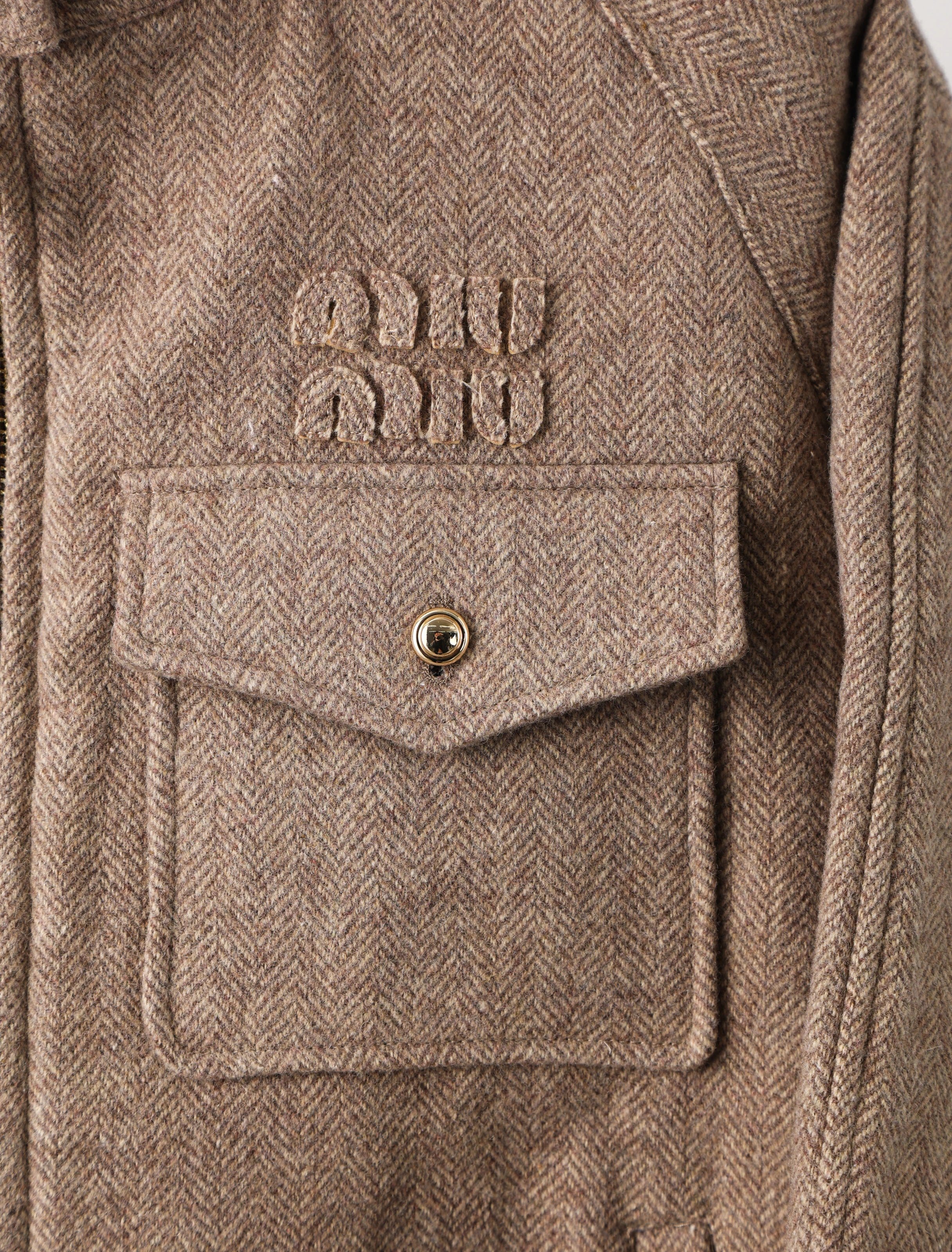  Item ID 8035 M1u-Miu-2024-ss-herringbone wool Harrington jacket - stand collar work