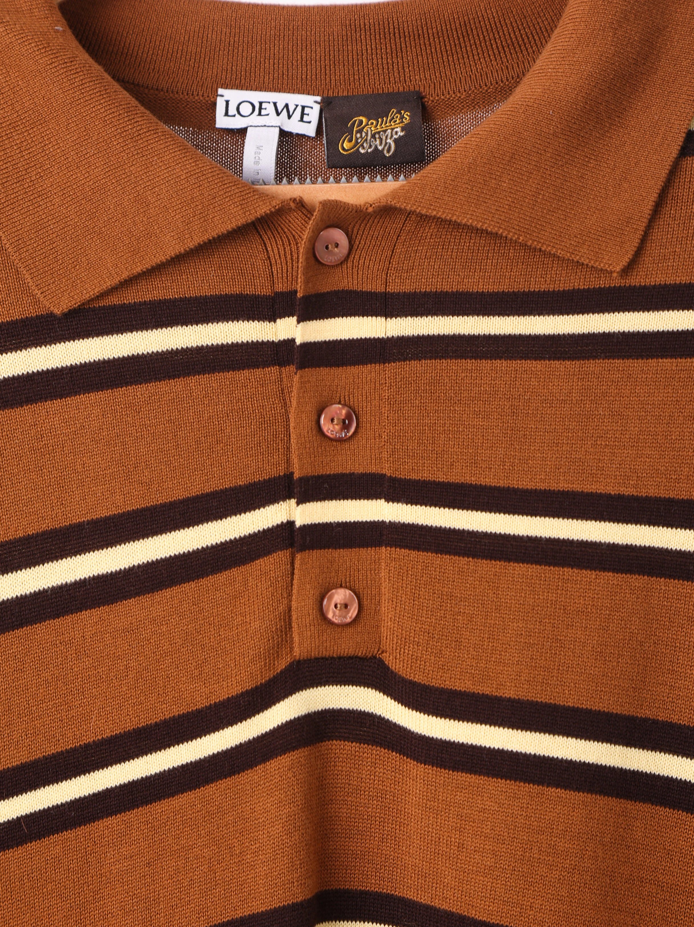 Item ID 8182 L0EWE-Luoyiwei-2024-ss-striped knitted pure cotton polo shirt - brown