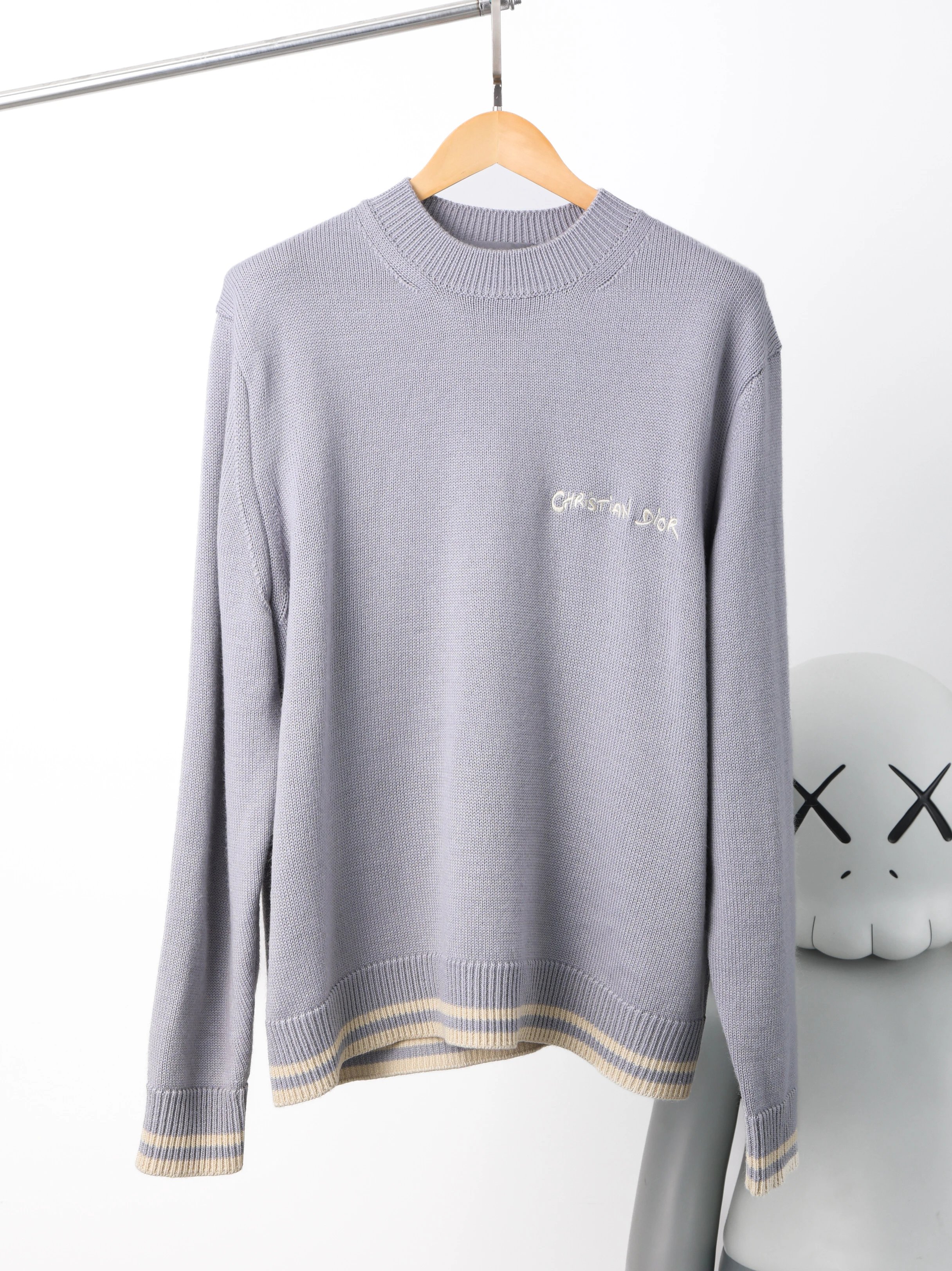 Item ID 8256 D10R-D Home -2024SS Wool Alpaca Wool Blended Round Neck Sweater - Stri