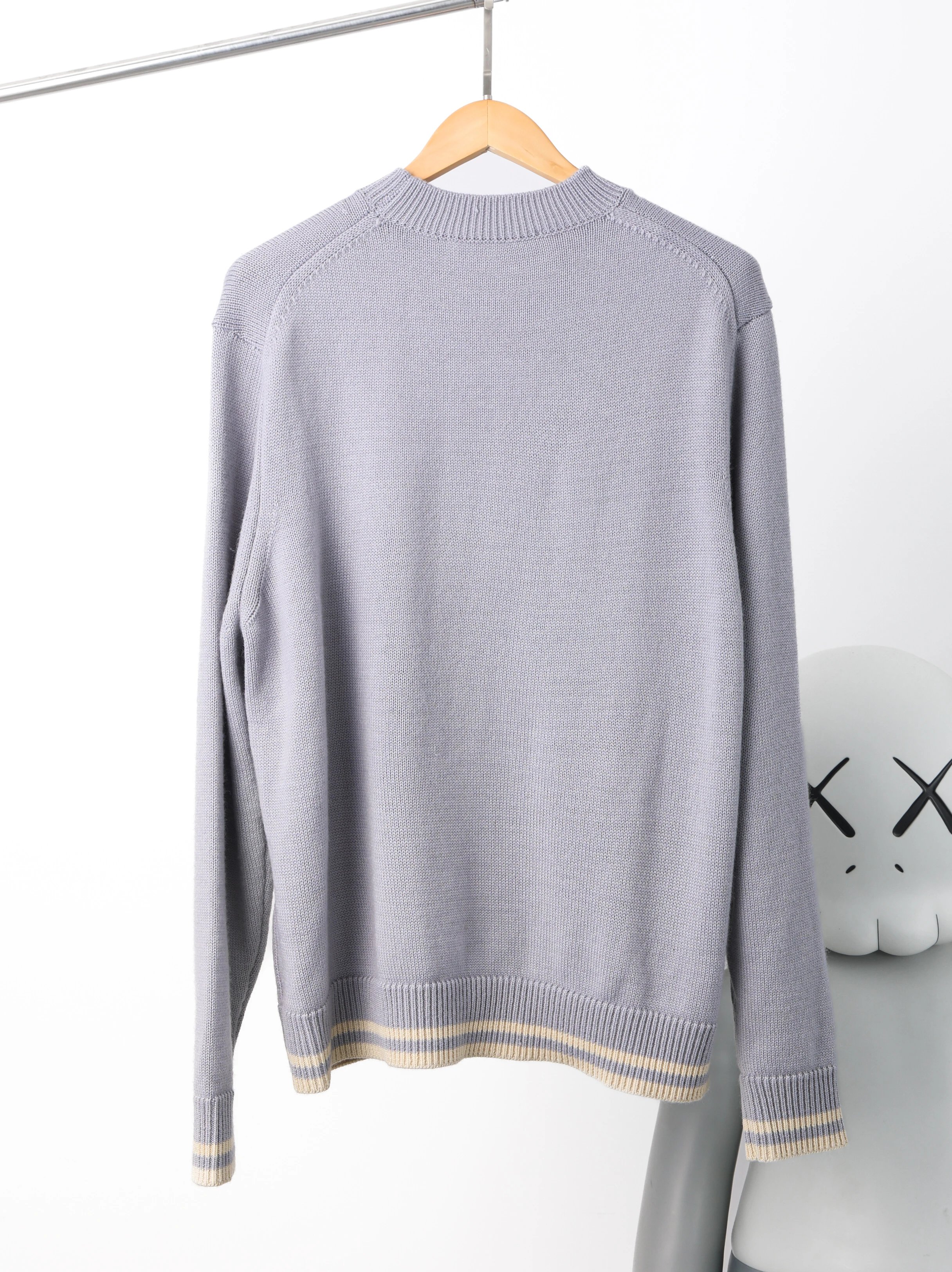 Item ID 8256 D10R-D Home -2024SS Wool Alpaca Wool Blended Round Neck Sweater - Stri