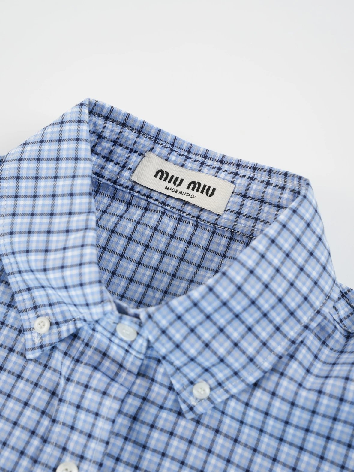 Item ID 8221 Miu Miu -SS25- Plaid Logo embroidered shirt -“40 Tencel blend ” long s