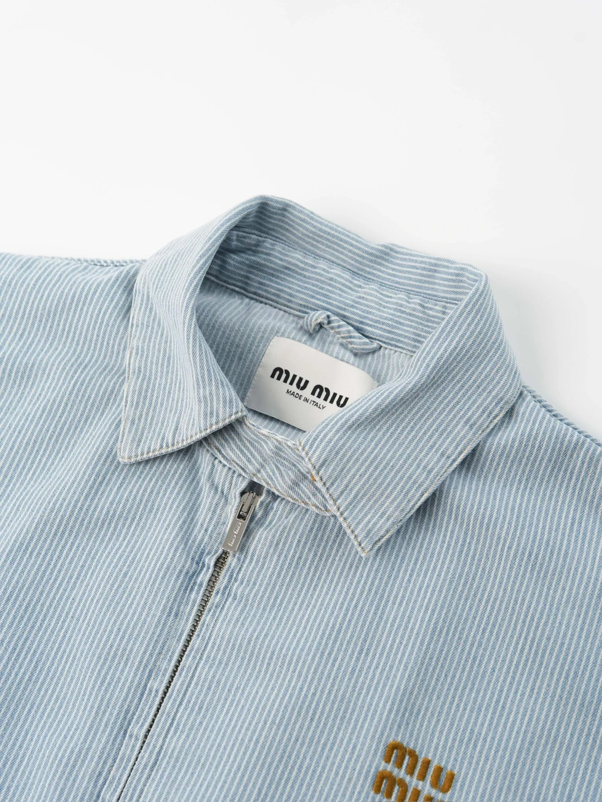 Item ID 8037 M1UM1U Miu Miu embroidered loose striped denim “ Heavy industrial wash