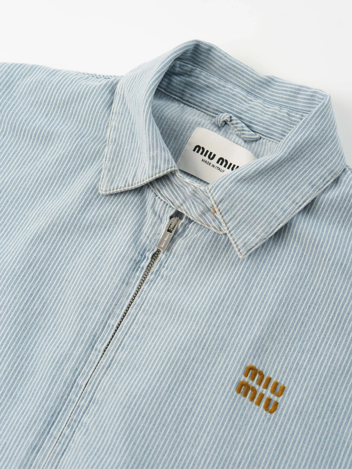 Item ID 8037 M1UM1U Miu Miu embroidered loose striped denim “ Heavy industrial wash