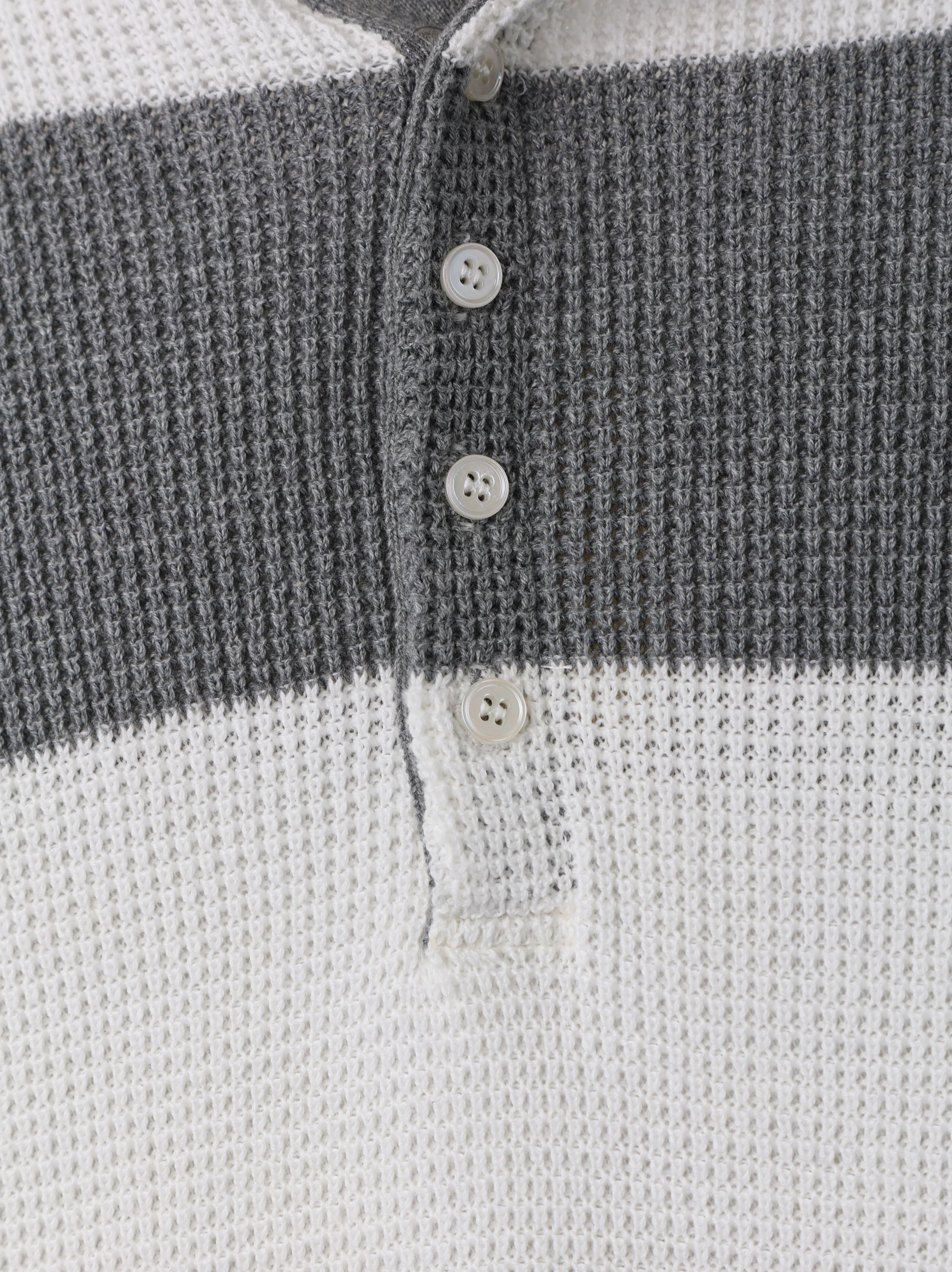 Item ID 8191 THOM-BR0WNE-TB-2024-ss-Grey white striped knitted polo shirt - Double