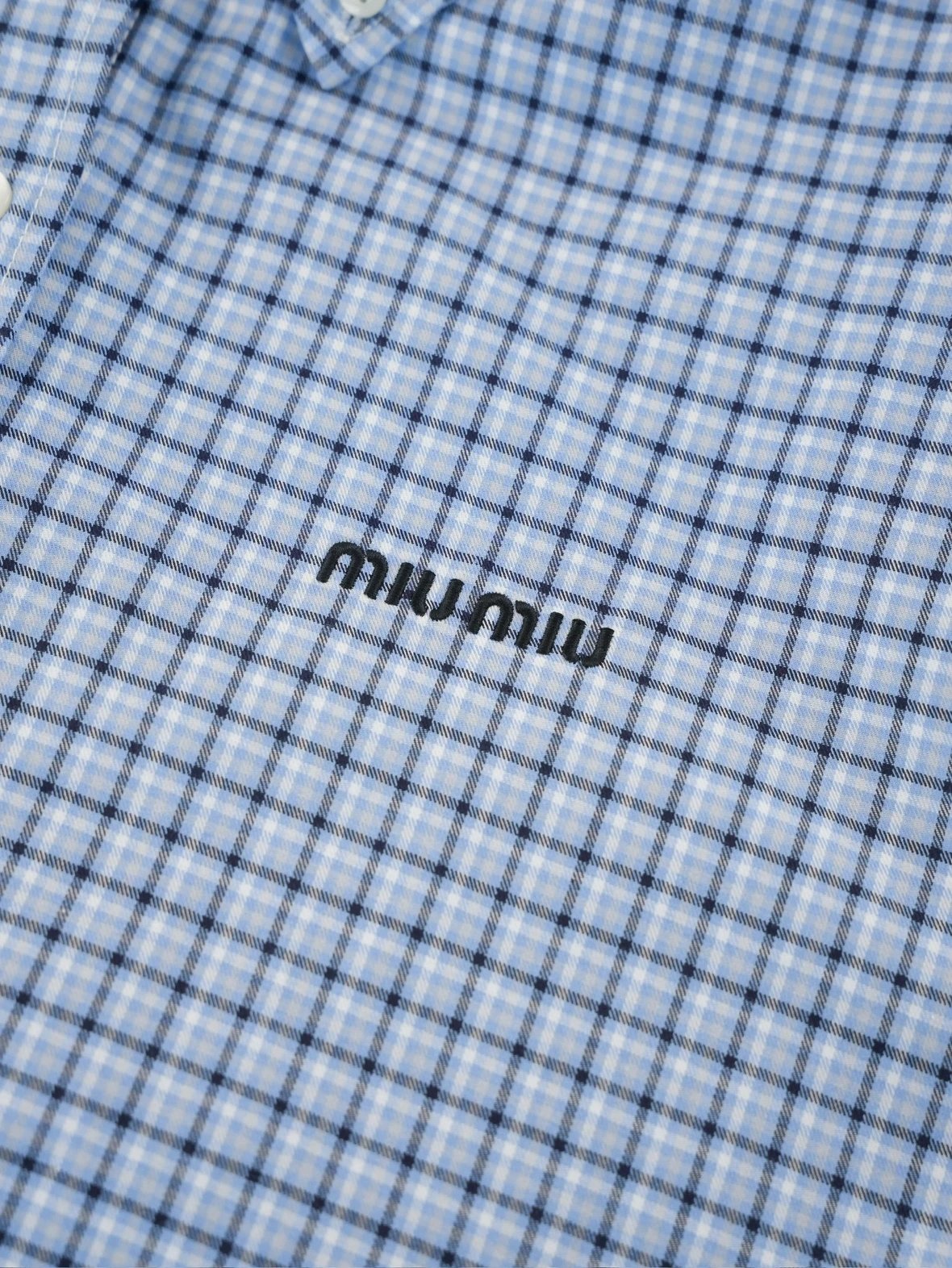 Item ID 8221 Miu Miu -SS25- Plaid Logo embroidered shirt -“40 Tencel blend ” long s