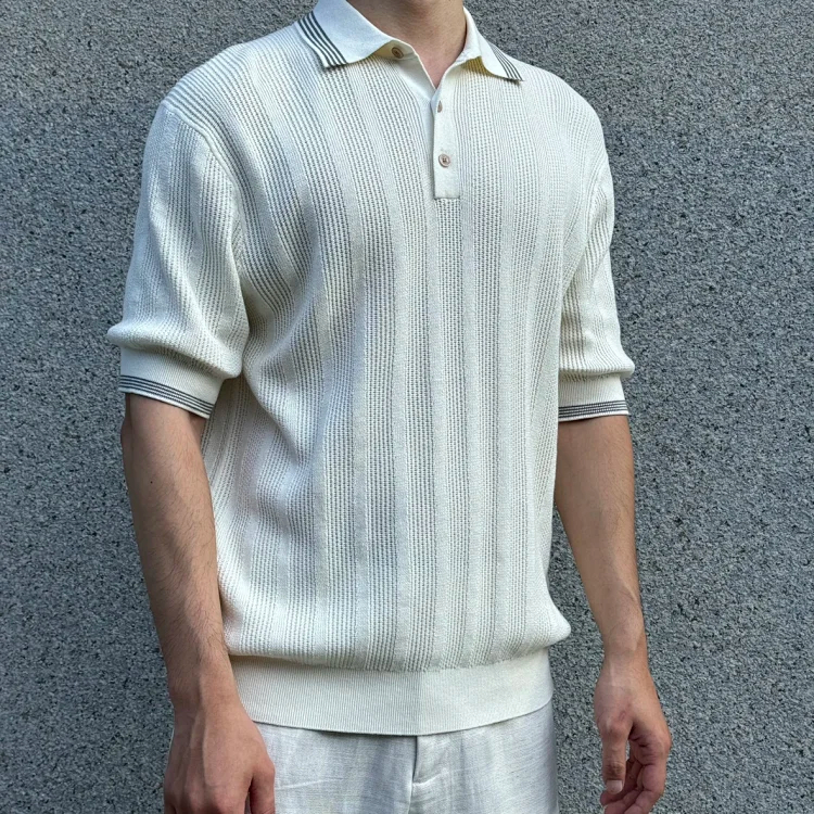 Item ID 9083 BC 32 Double Strand Yarn Solid Color Cotton Texture Ribbed Knitted Short Sleeve Polo Shirt