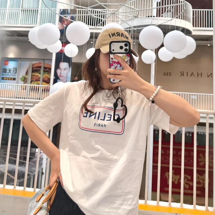 Item ID 9046 CE Imported Water based Adhesive Loose Cotton Knitted Printed Shoulder Sleeve T-shirt