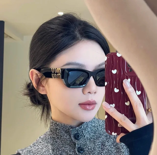 Item ID 9073 M1U Exclusive Hardware Accessory with letter carving, irregular shaped temple, black sunglasses, available in prescription