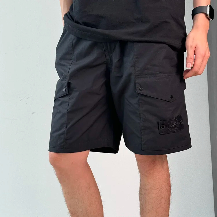 Item ID 9074 SI black logo 50 double stranded combed cotton workwear shorts